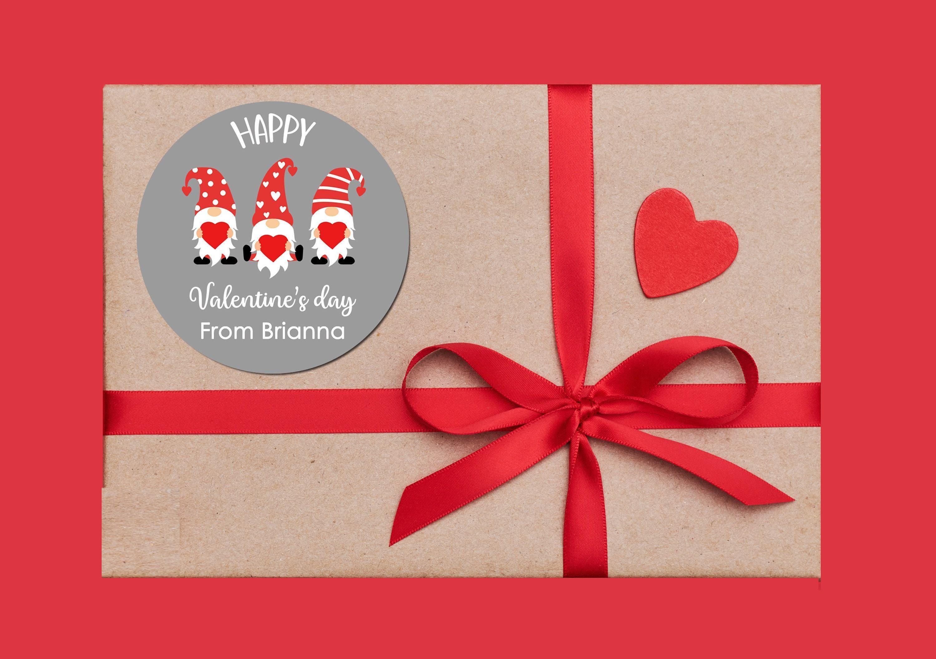 Gnome Trio Valentine's Day Stickers - Personalized Valentine Round Sticker Labels - Classroom Valentines for School