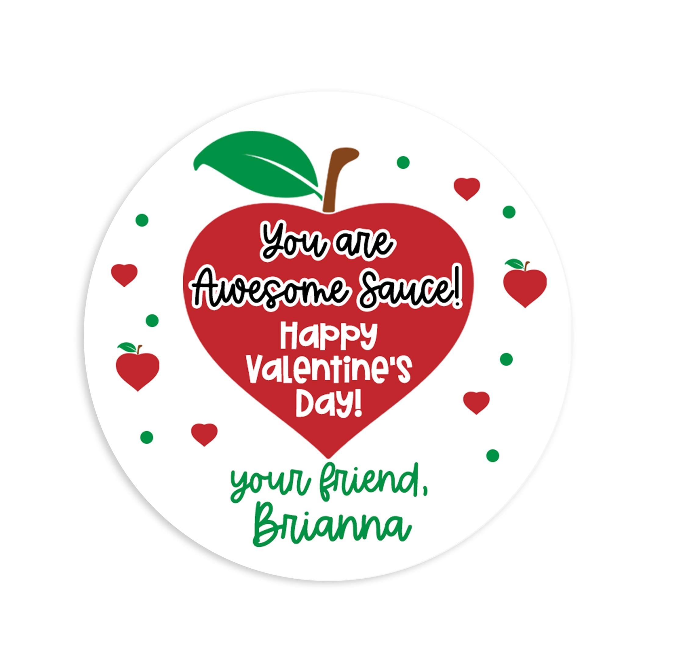 You are Awesome Sauce Applesauce Valentine - You're all that and a bag of chips Stickers - Happy Valentine's Day Personalized Stickers