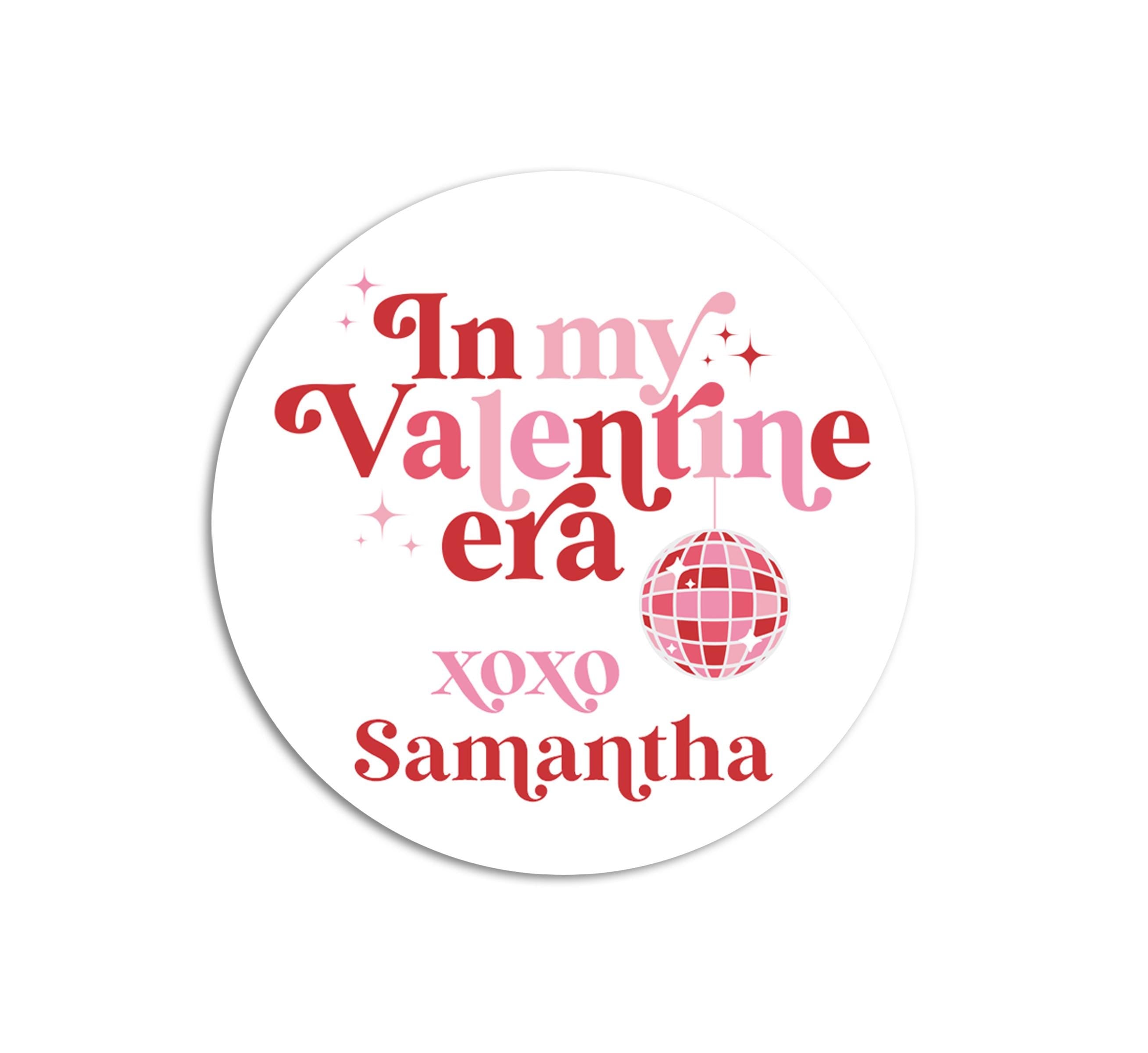 In my Valentine Era Disco Stickers, Personalized Pink Hearts Valentine Round Labels, Classroom Valentines for School, Valentine Treat Bags