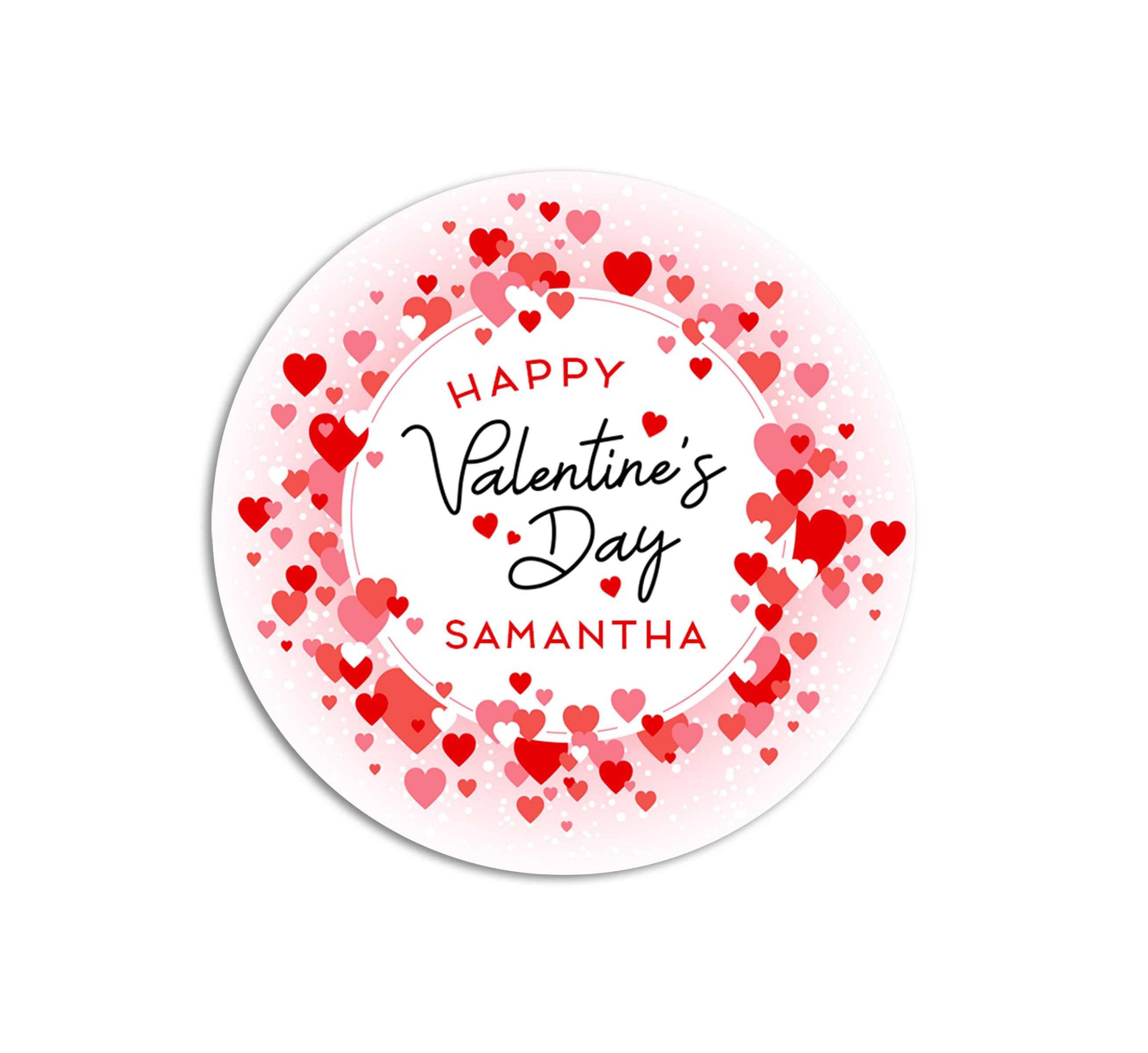 Valentines Day Red Pink Hearts Stickers, Personalized Valentine Round Labels, Classroom Valentines for School, Valentine Treat Bags
