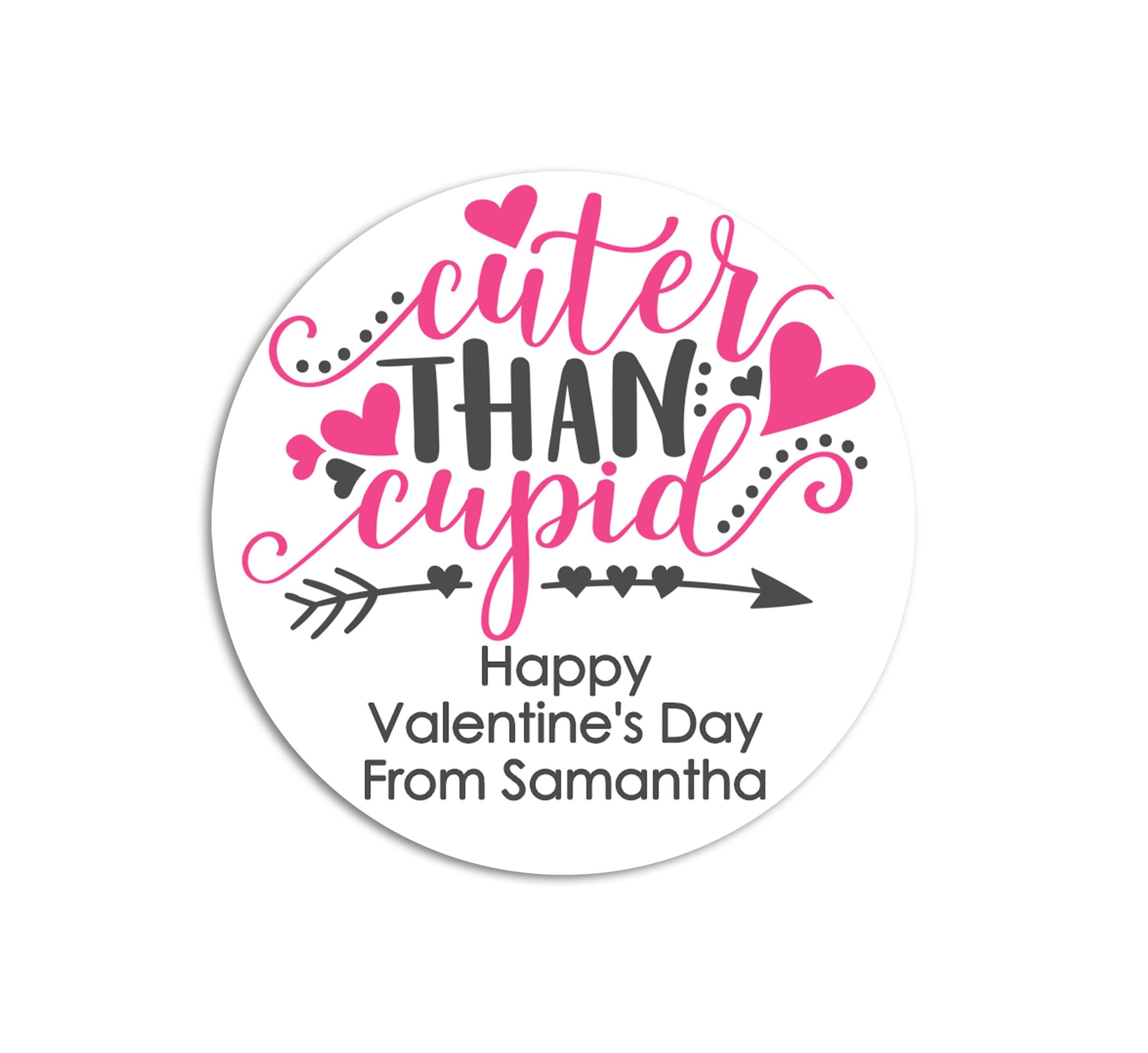 Cuter than Cupid Valentine's Day Stickers - Personalized Valentine Round Sticker Labels - Classroom Valentines for School