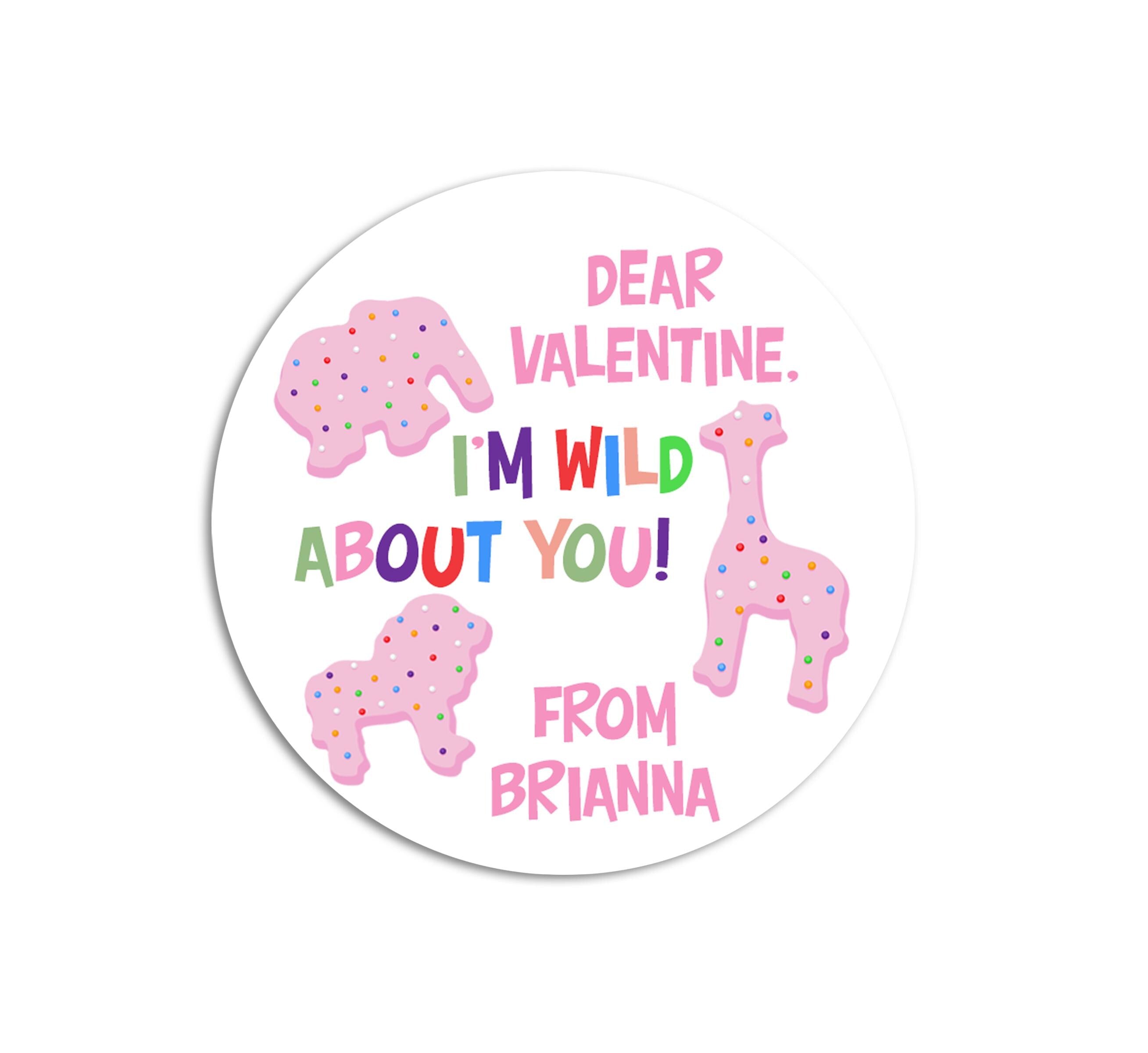 Animal Crackers - Valentine, I'm WILD About You! - Personalized Valentine Round Sticker Labels - Classroom Valentines for School