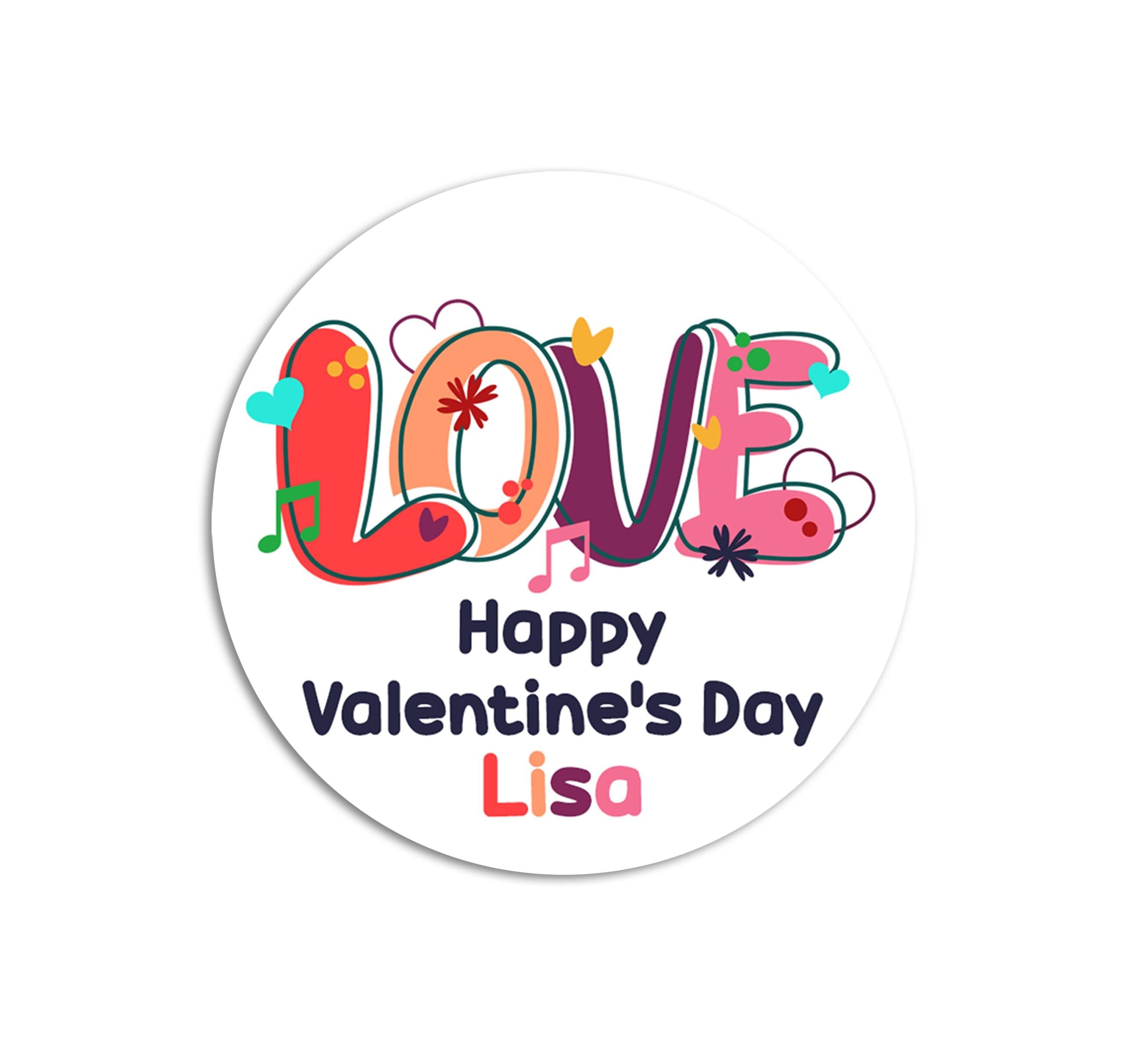 Floral Love Bubble Valentines Day Stickers - Personalized Valentine Round Sticker Labels - Classroom Valentines for School