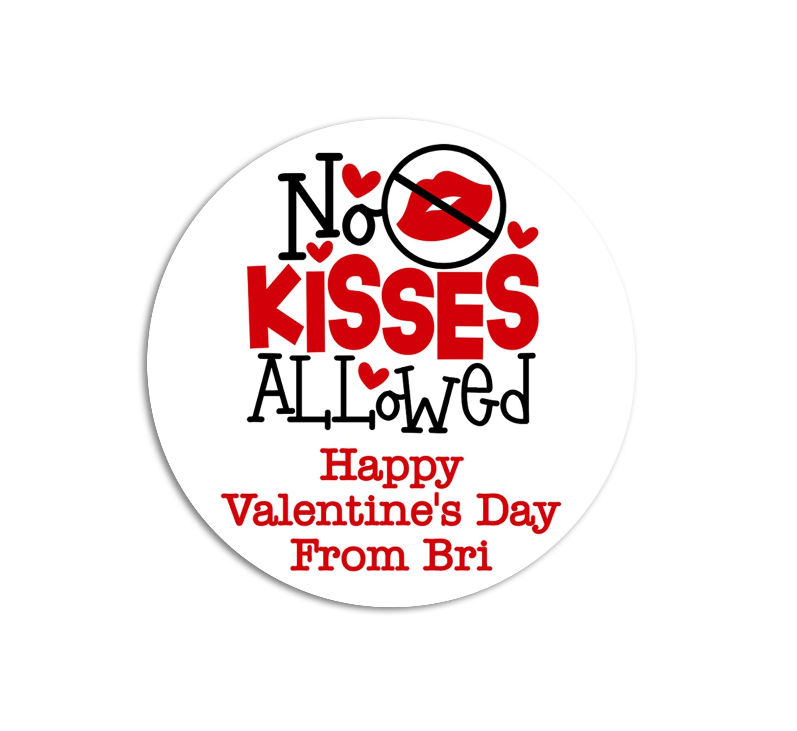 No Kissing Allowed Chocolate Valentines Day Stickers - Personalized Valentine Round Sticker Labels - Classroom Valentines for School