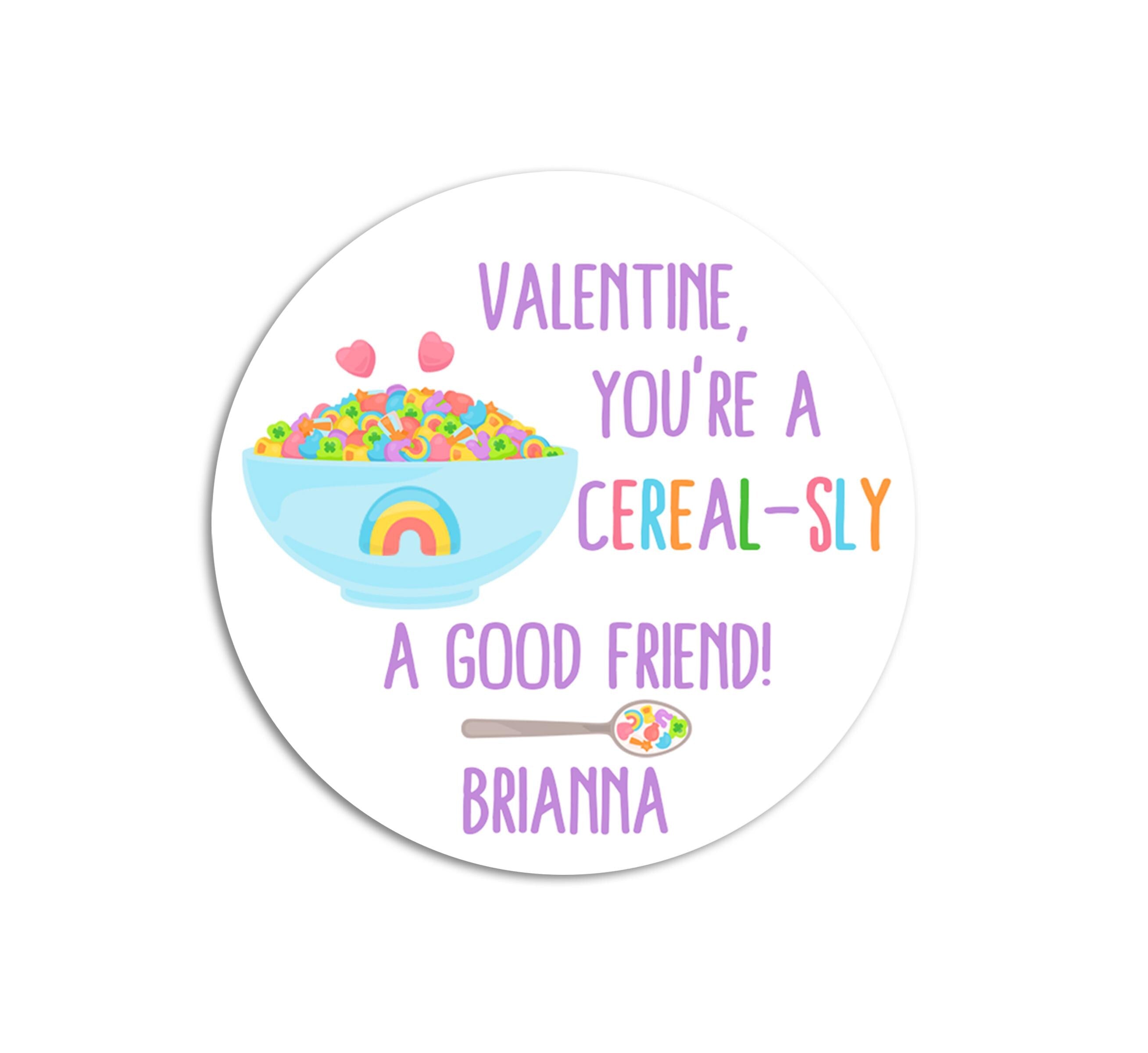 Cereal-sly Valentine Stickers - Cereal Valentine Labels - Happy Valentine's Day Personalized Stickers