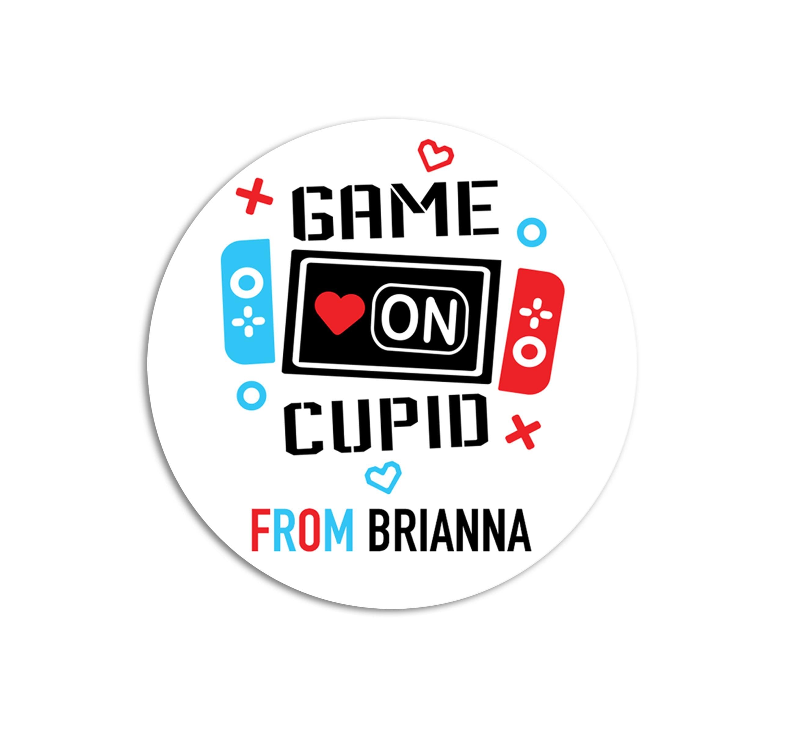 Game On Cupid Valentine's Day Stickers - Personalized Valentine Round Sticker Labels - Classroom Valentines for School