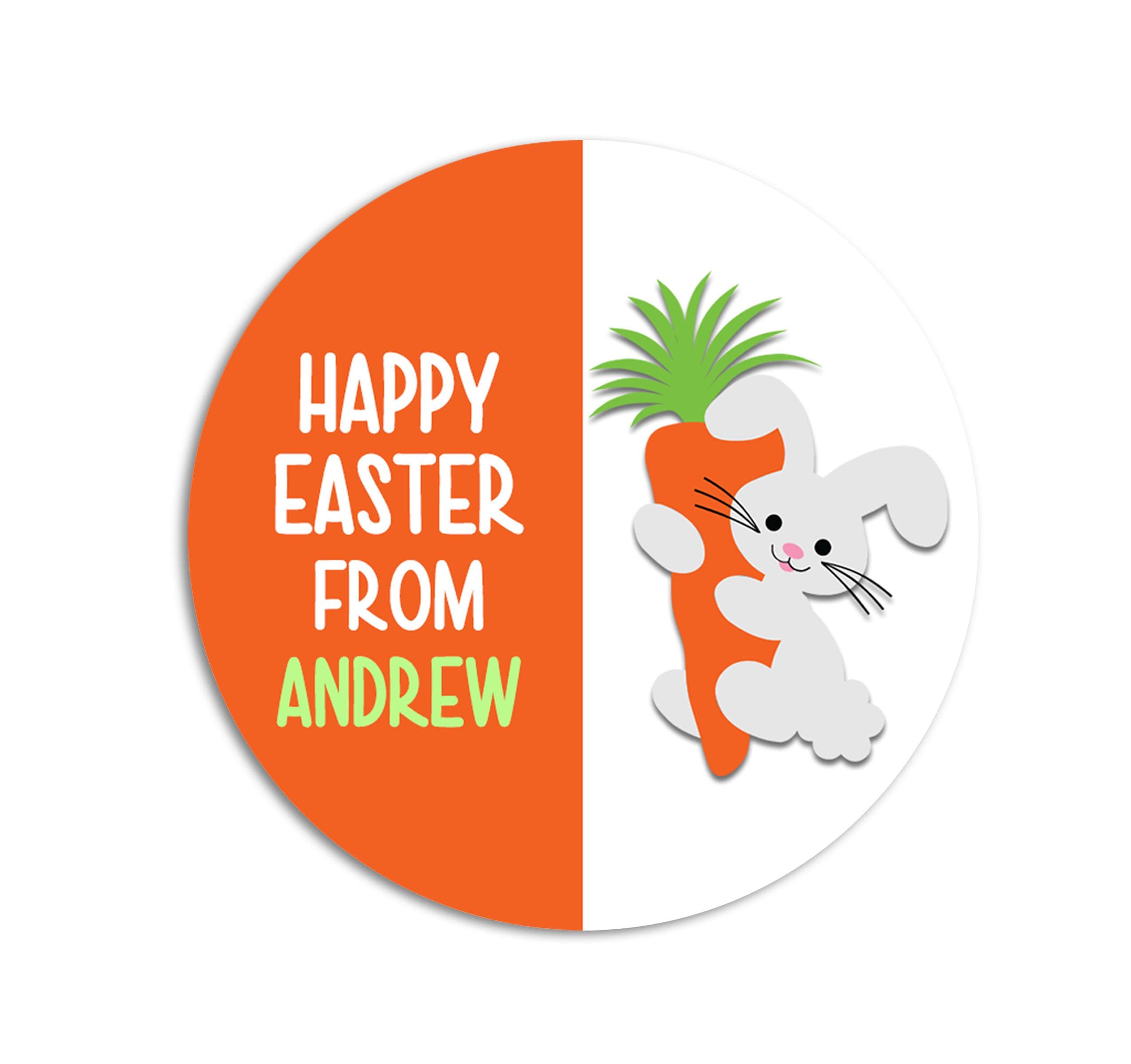 Easter Stickers, Bunny with Carrot, Personalized Easter Stickers, Kids Easter Treat Bags, Easter Labels for Favors, Easter Classroom
