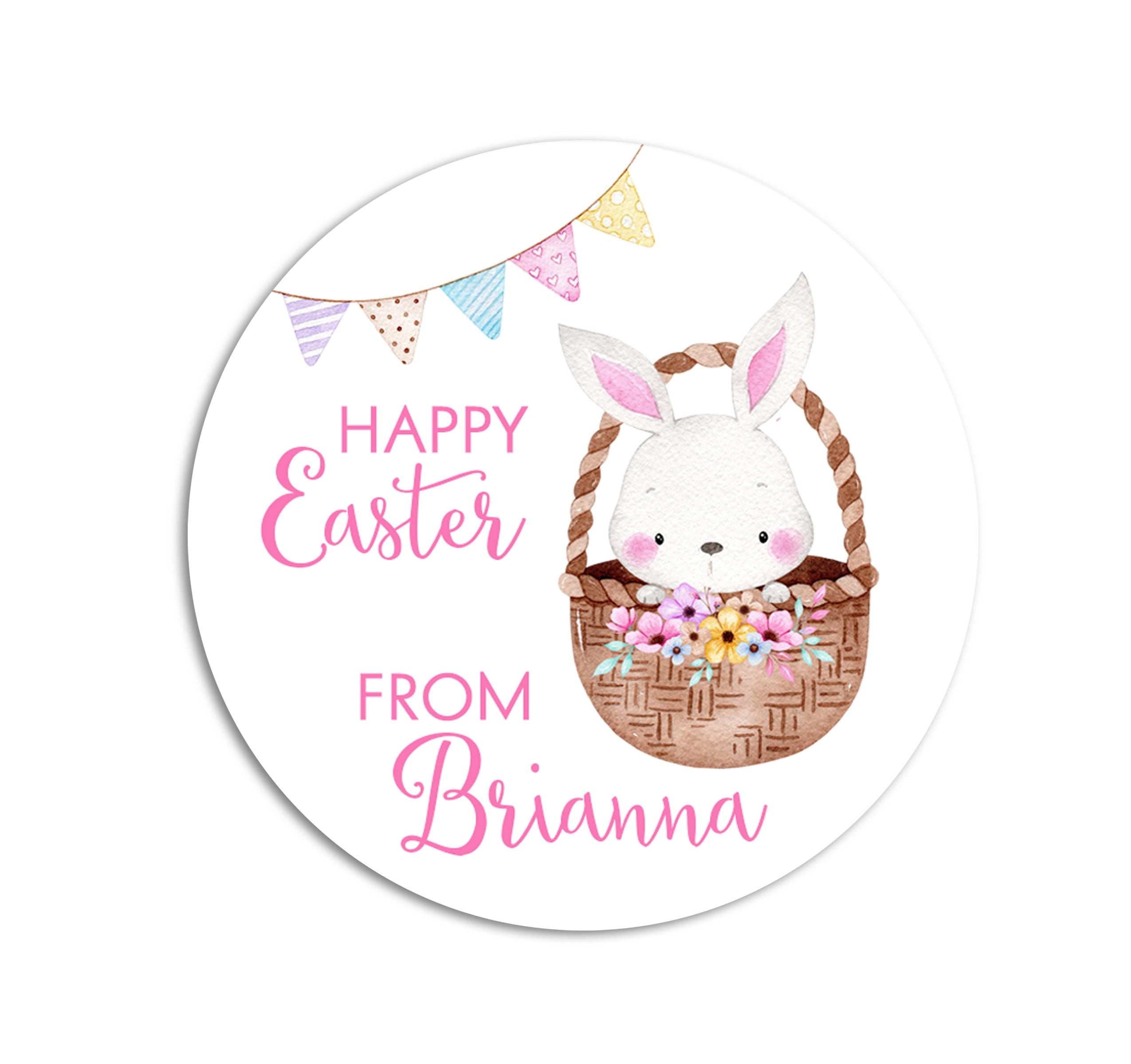 Easter Stickers, Watercolor Easter Basket Bunny, Personalized Easter Stickers, Kids Easter Treat Bags, Easter Labels for Favors, Classroom