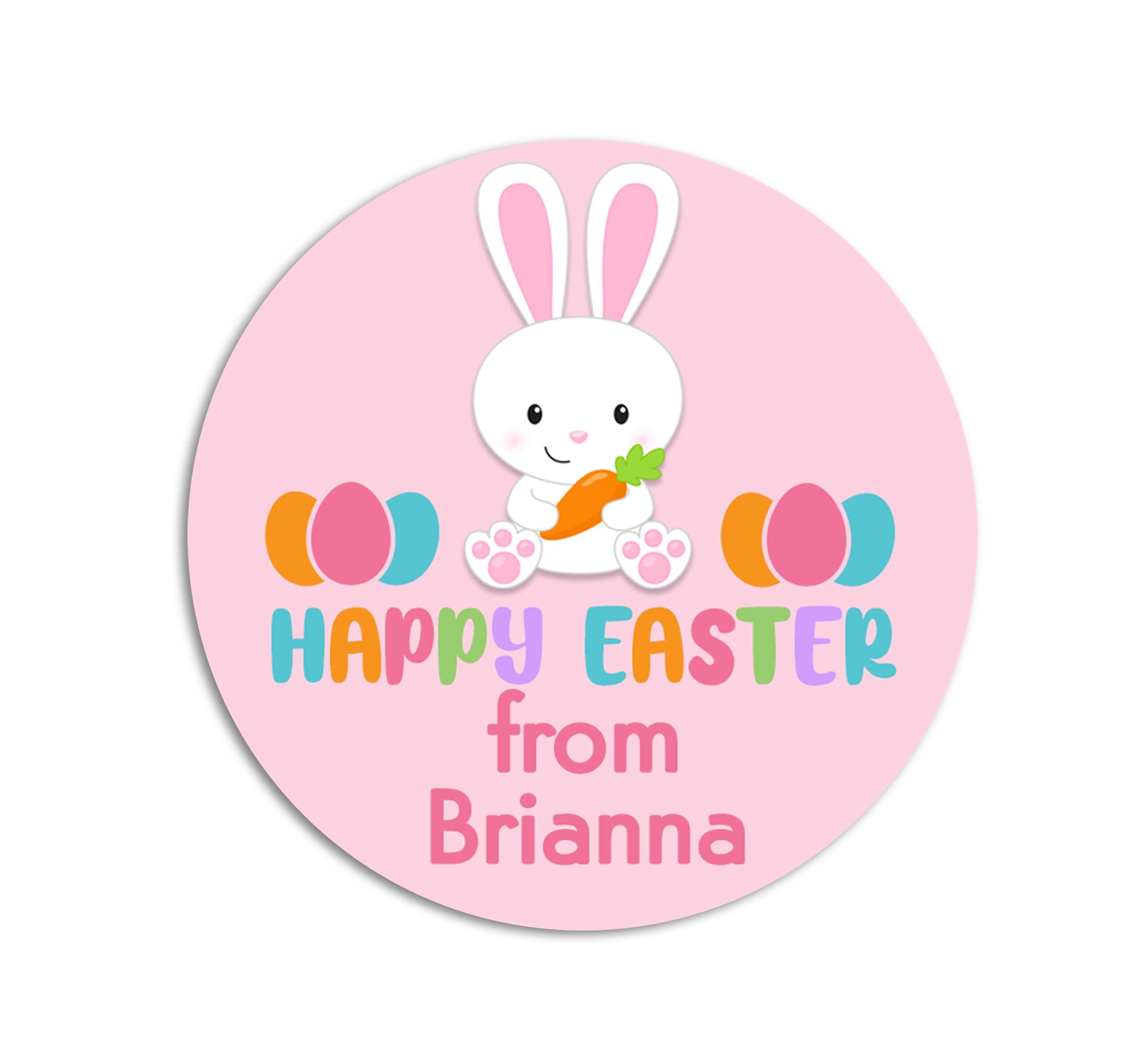 Easter Stickers, Pink Bunny Carrot Eggs, Personalized Easter Stickers, Kids Easter Treat Bags, Easter Labels for Favors, Easter Classroom