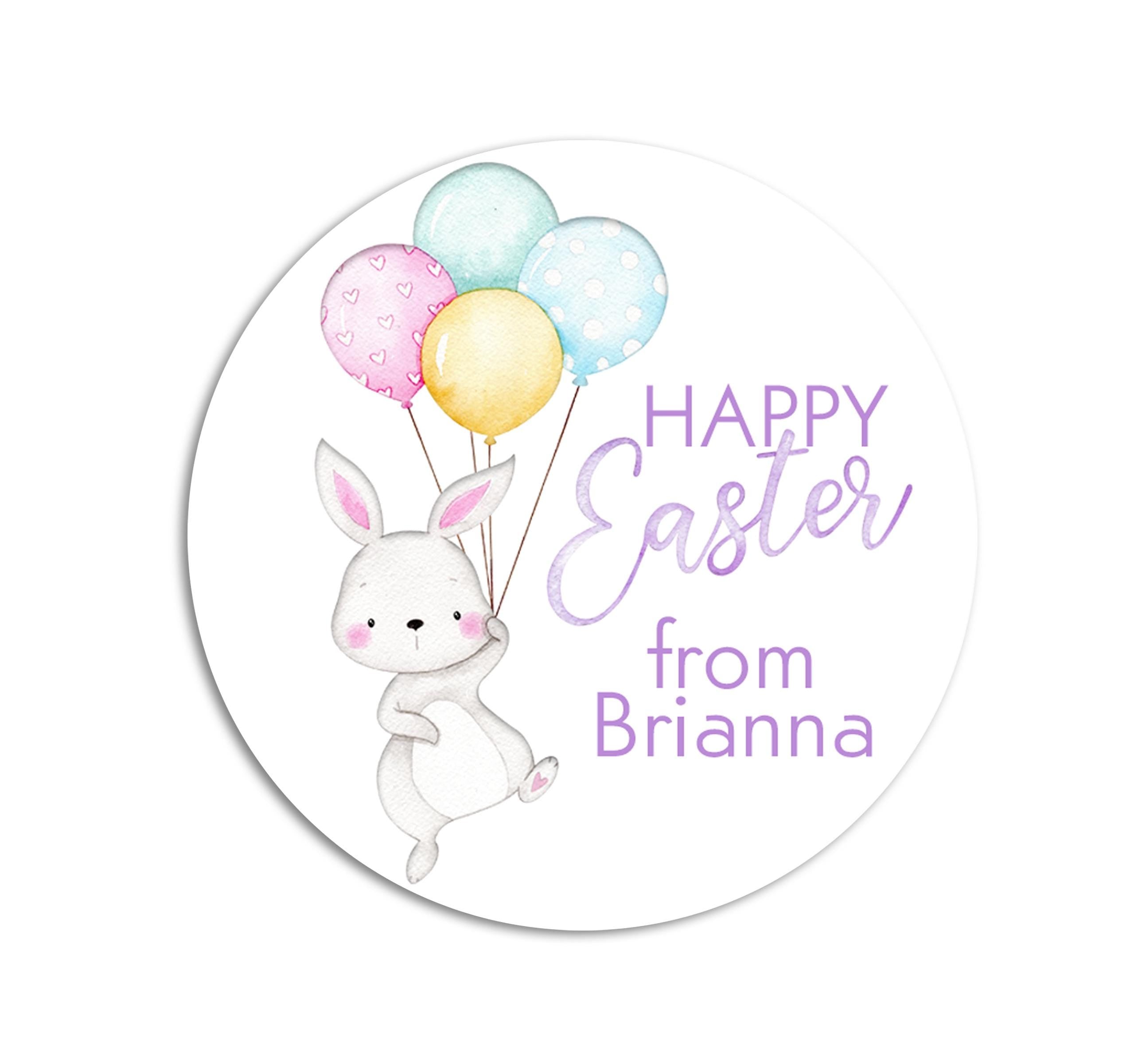 Easter Stickers, Watercolor Bunny Balloons, Personalized Easter Stickers, Kids Easter Treat Bags, Easter Labels for Favors, Classroom