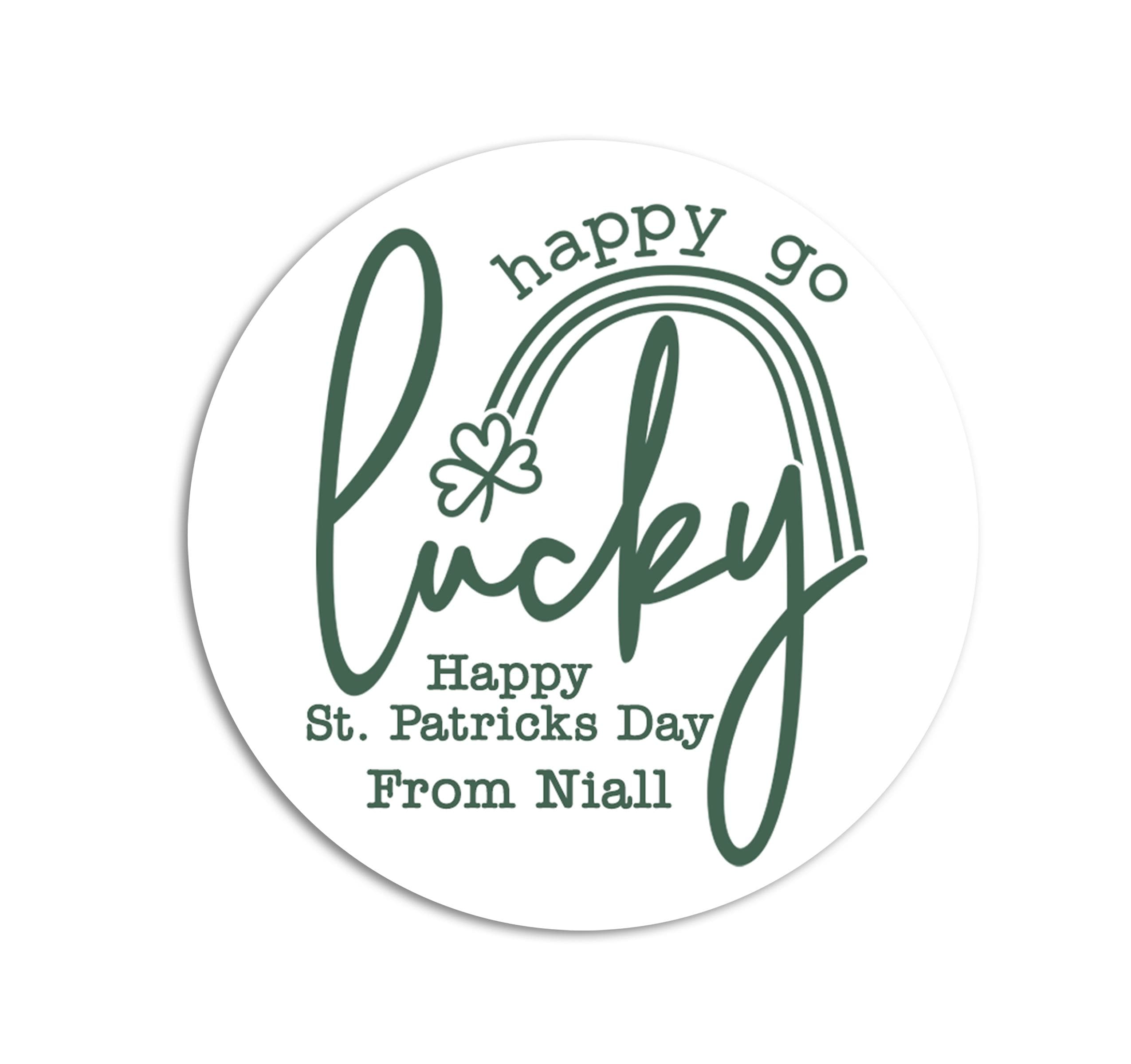 St. Patricks Day Stickers, Personalized Happy go lucky Shamrock Round Stickers, St. Patrick's Day Classroom Stickers, Treat Bag Stickers