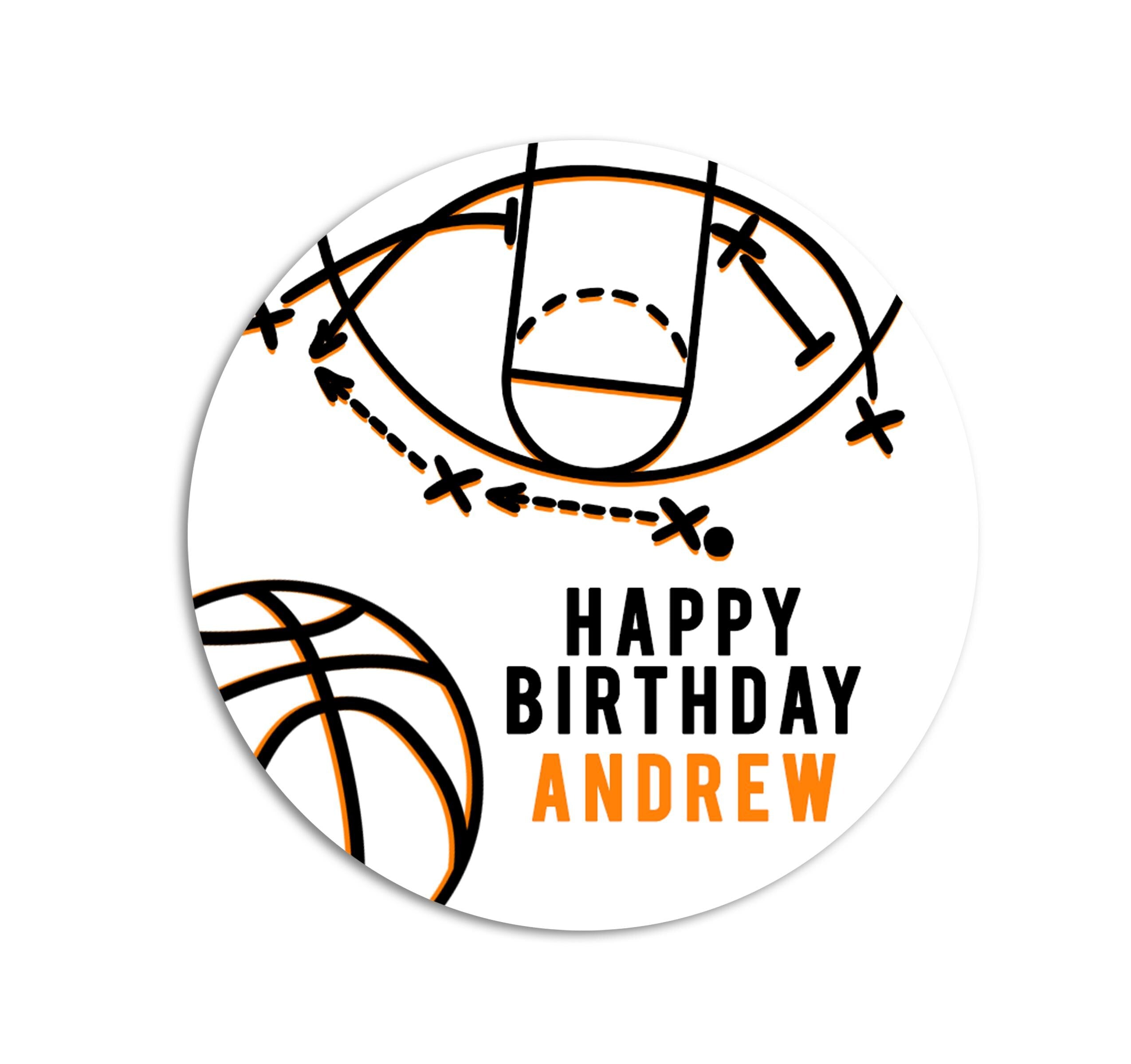 Basketball Personalized Birthday Sticker, Sports Favor Labels