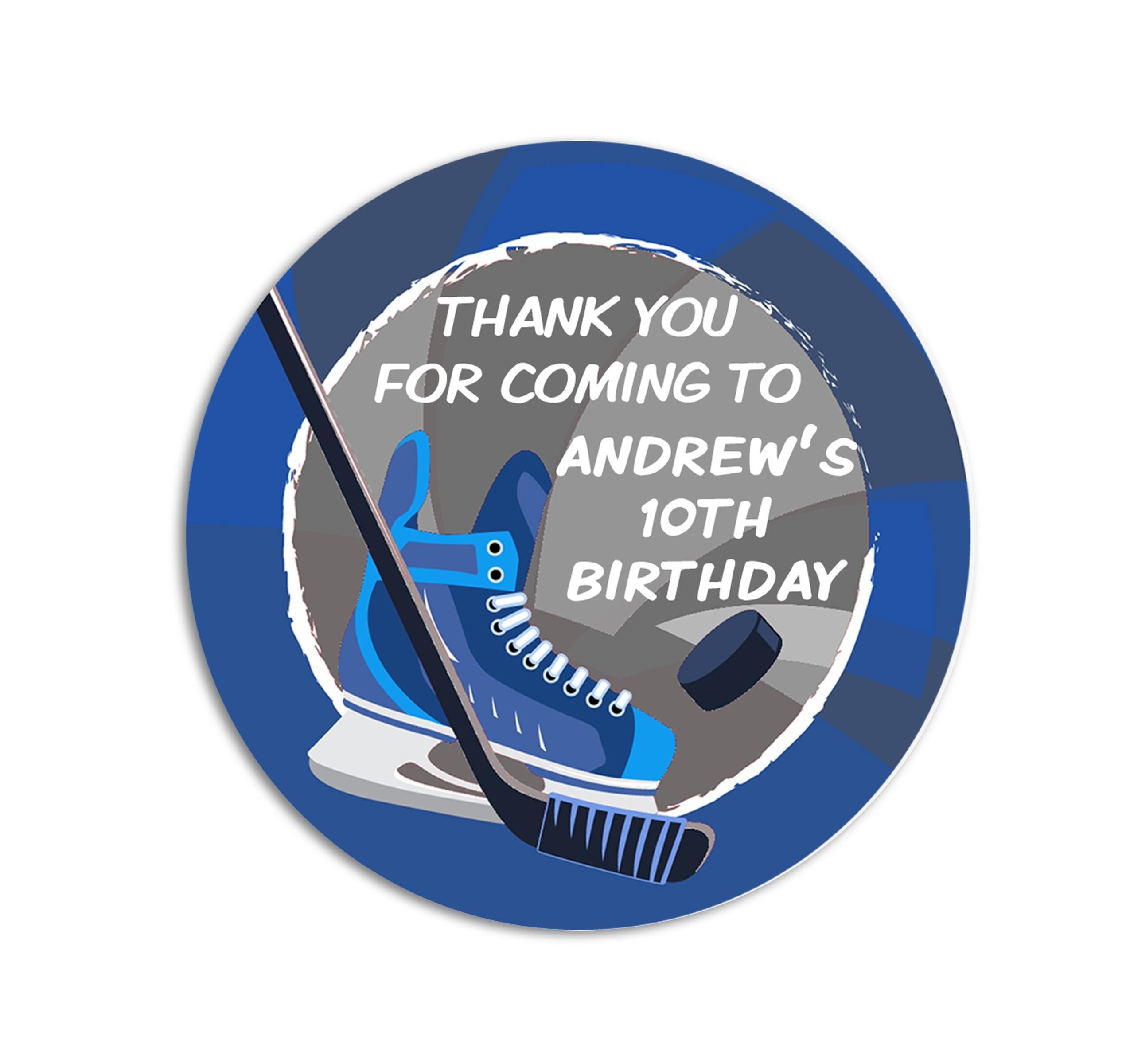 Hockey Skate Stick Birthday Party Favor Stickers, Happy Birthday Labels, Custom Birthday Party Favor Labels, Personalized Round Stickers
