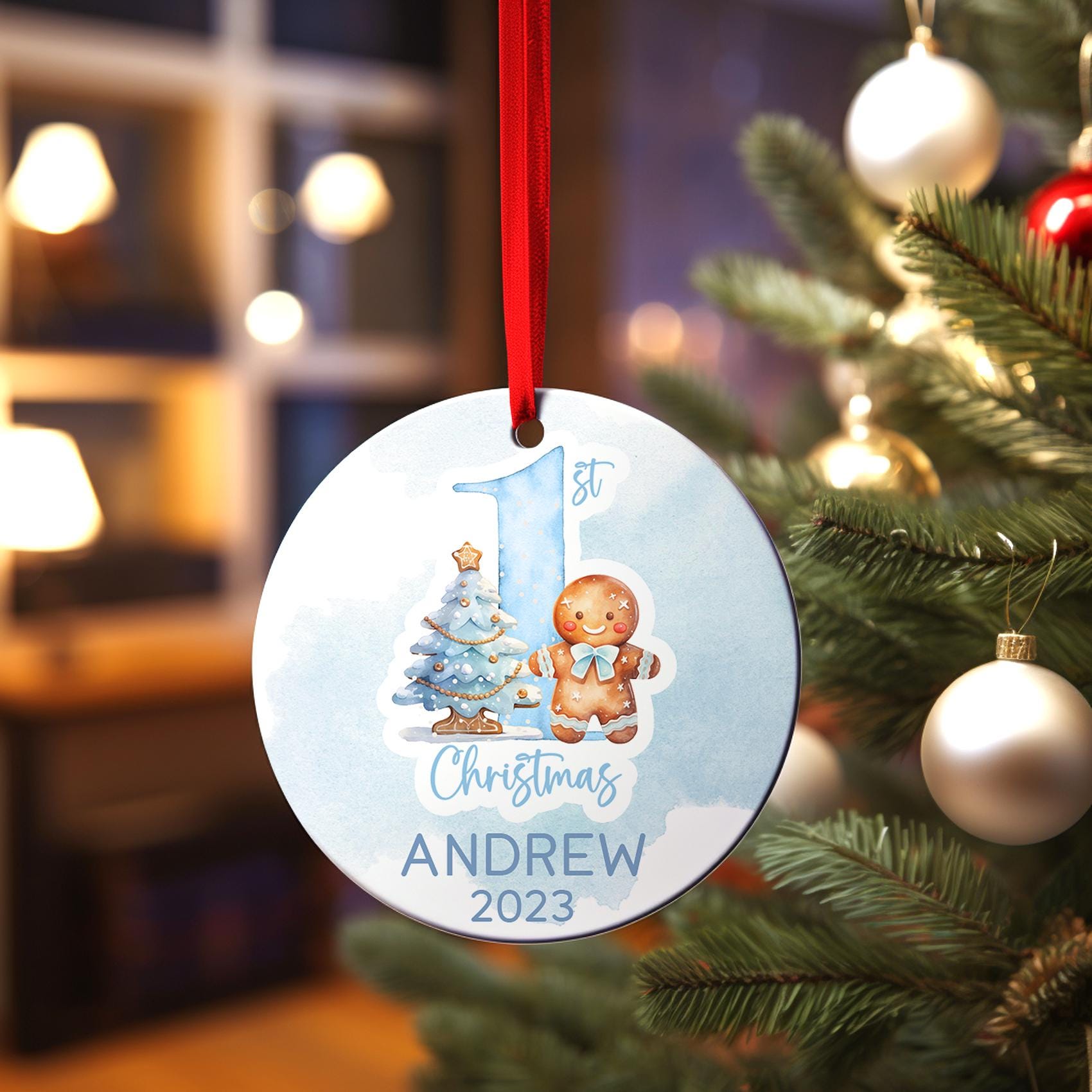 Gingerbread Baby's First Christmas Ornament, Personalized Gingerbread Baby Boy Gift