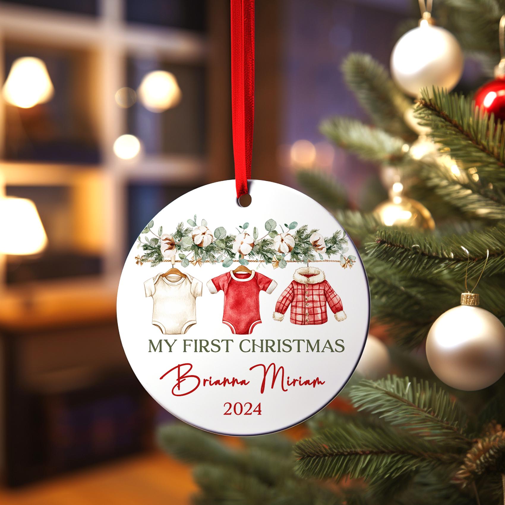 Baby's First Christmas Ornament | Personalized Baby Outfit Christmas | Custom Baby Christmas Ornament | Greenery Baby Gift