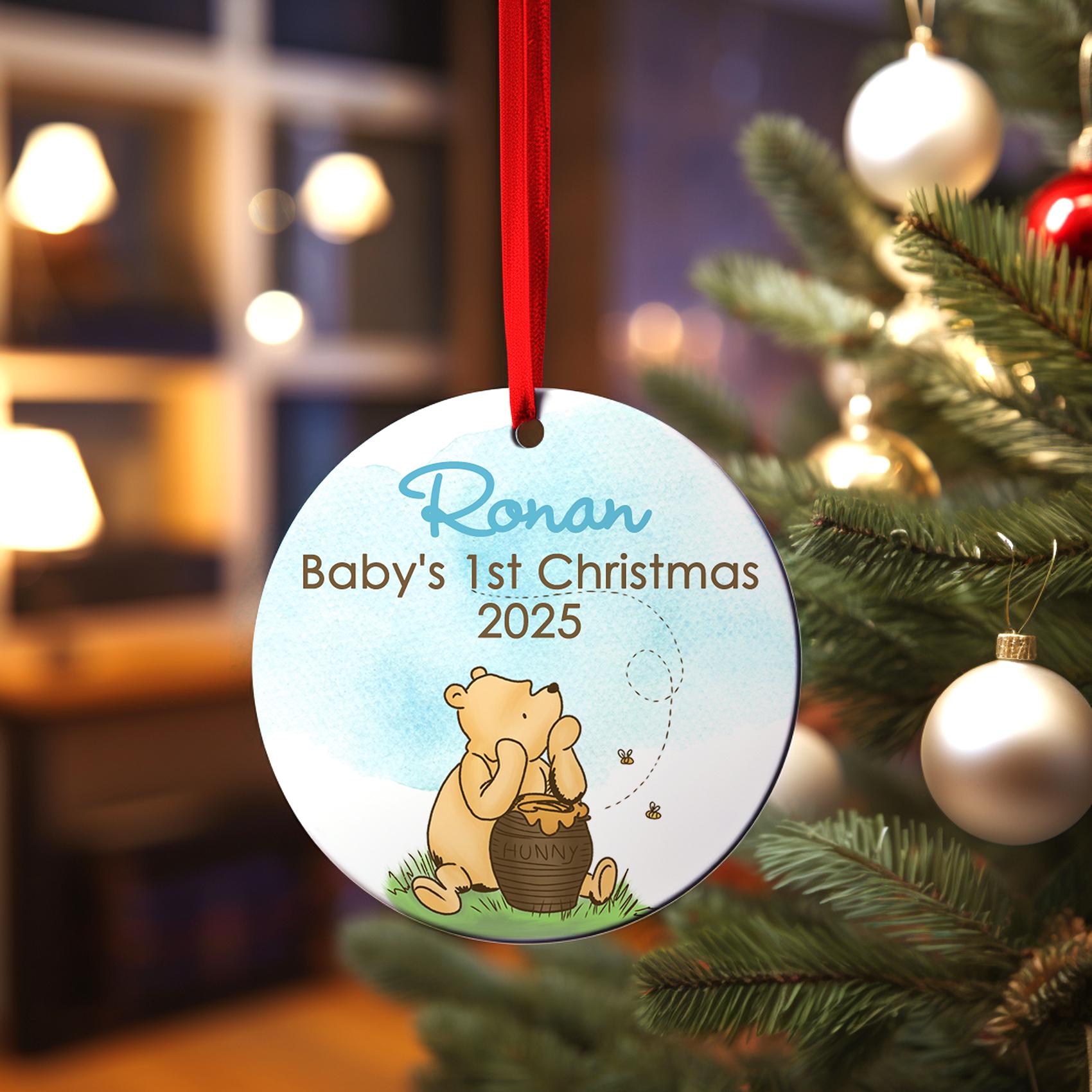 Winnie-The-Pooh Baby's 1st Christmas Ornament Baby Boy Blue | Baby First Christmas | Personalized Baby Christmas Ornament