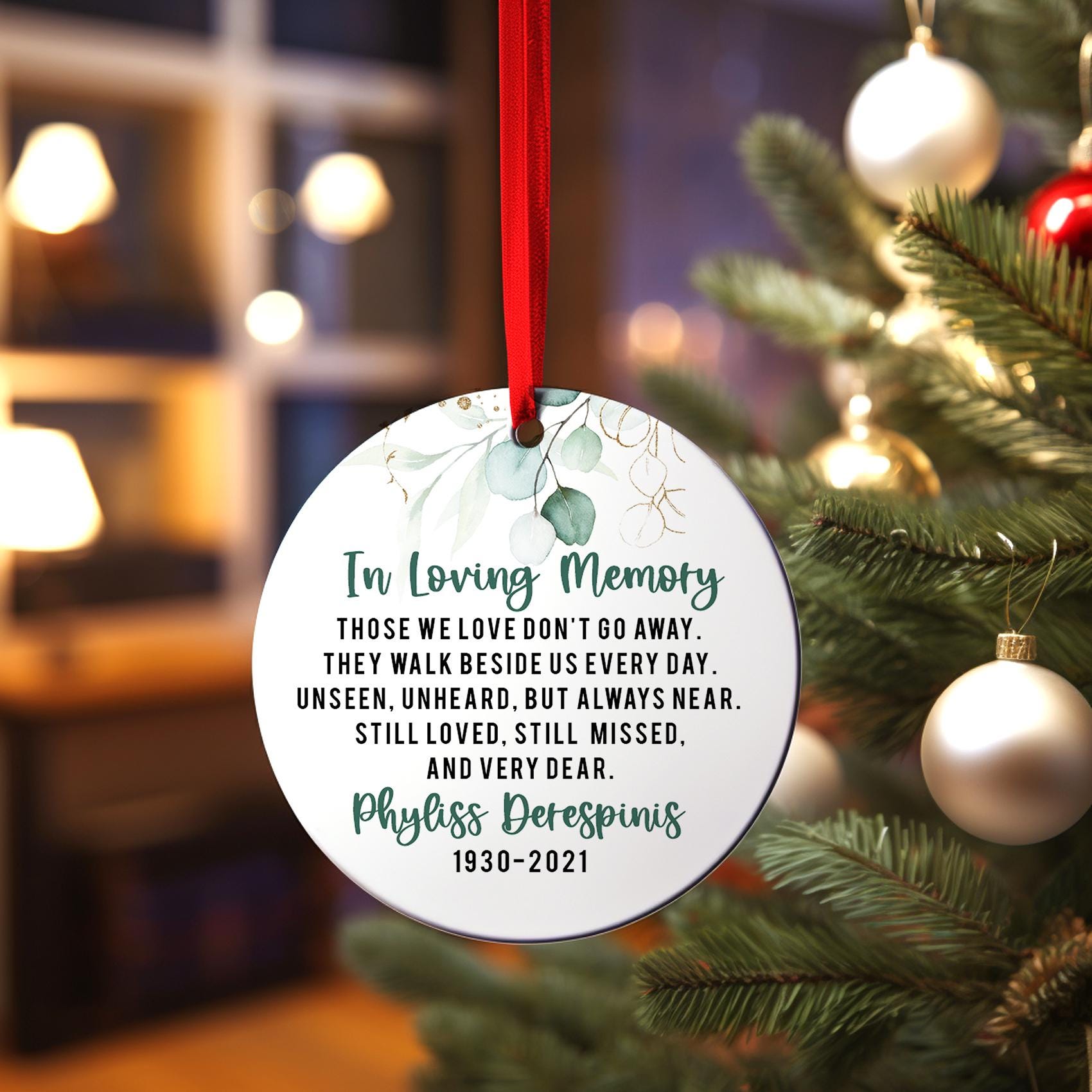 Memorial Christmas Ornament, Personalized In Loving Memory, Lost But Never Forgotten Keepsake
