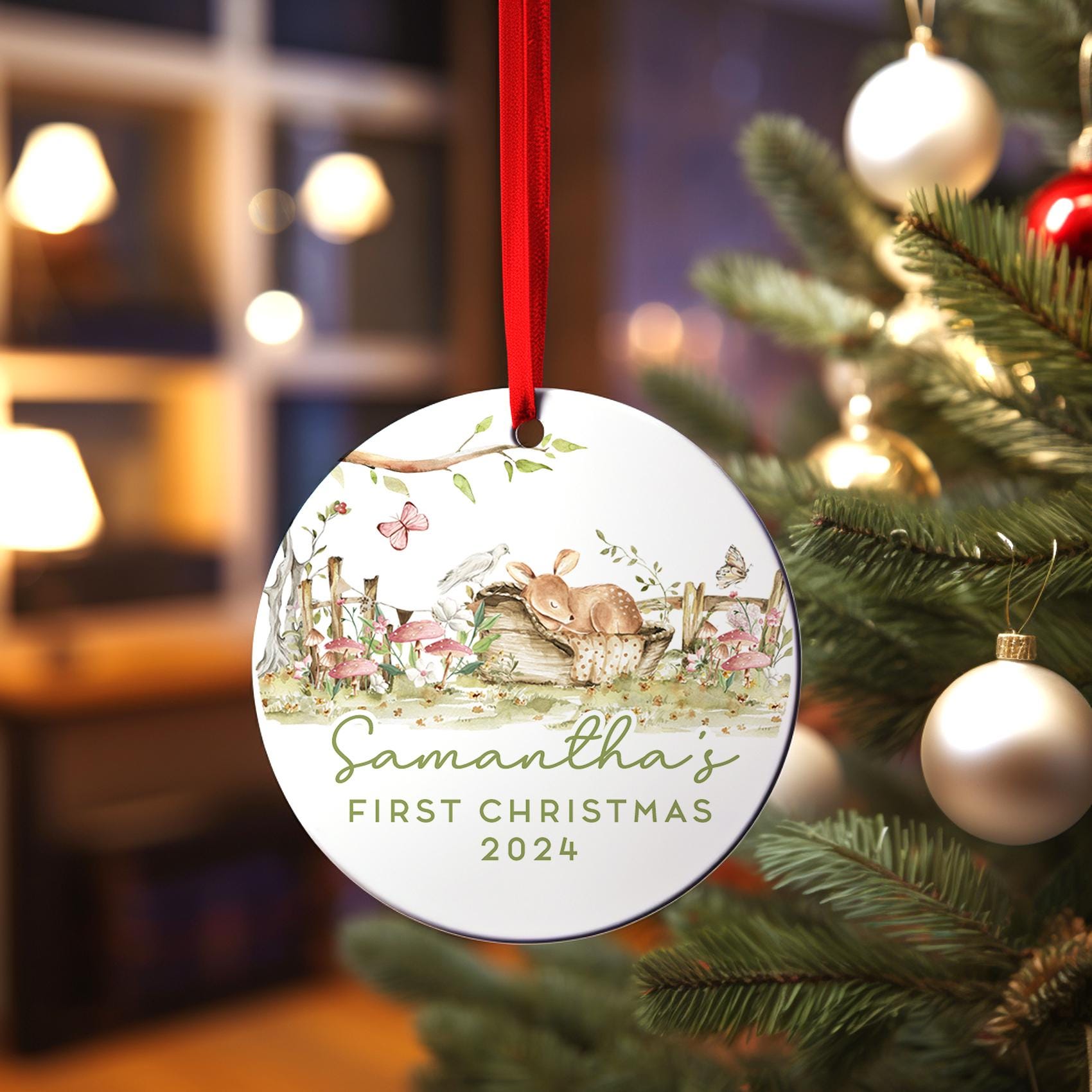 Baby's First Christmas Ornament | Personalized Woodland Deer Christmas Gift