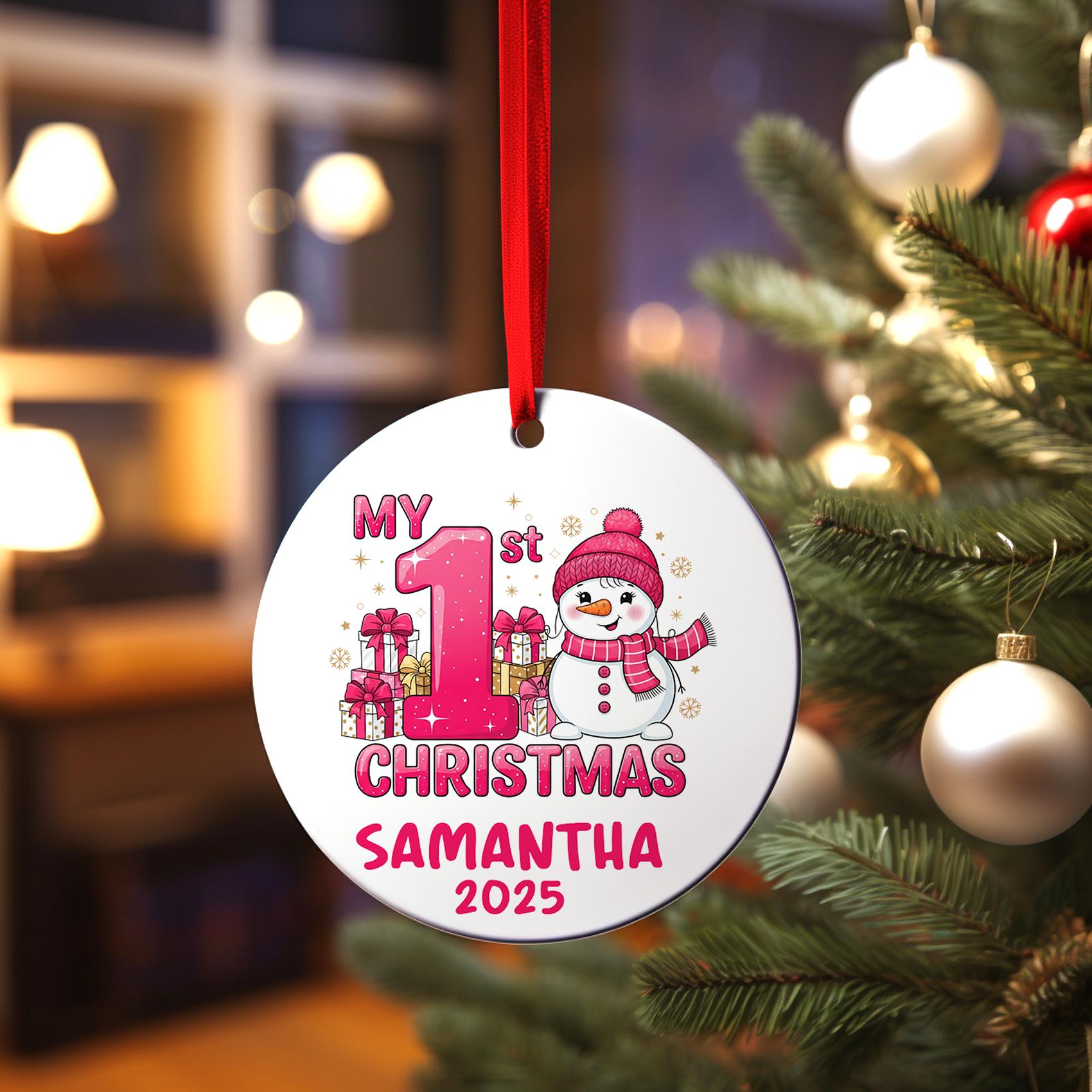 Baby's First Christmas Ornament, Personalized Baby Girl Snowman First Christmas