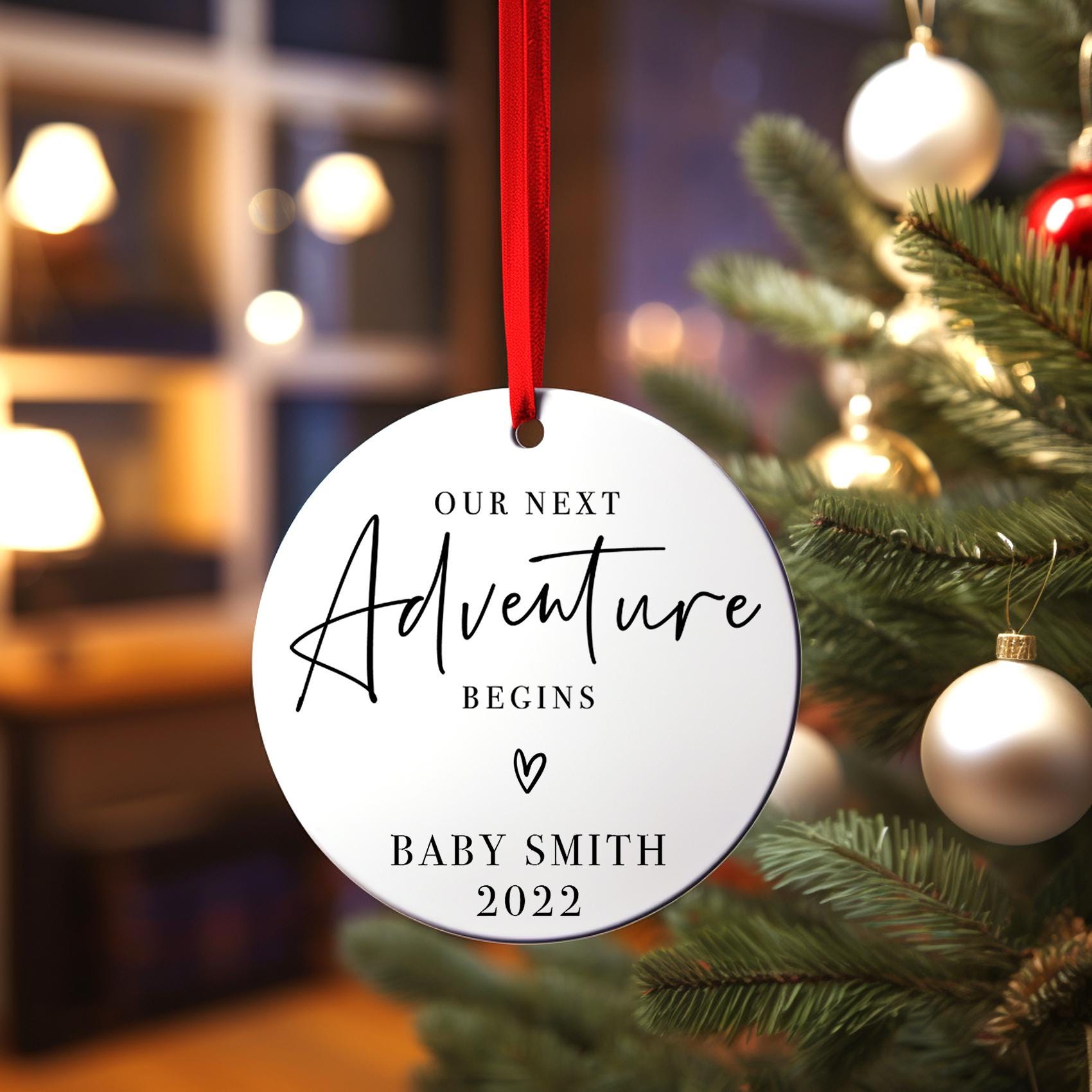 Our Next Adventure Begins Christmas Ornament, Personalized Baby First Christmas, Baby On The Way