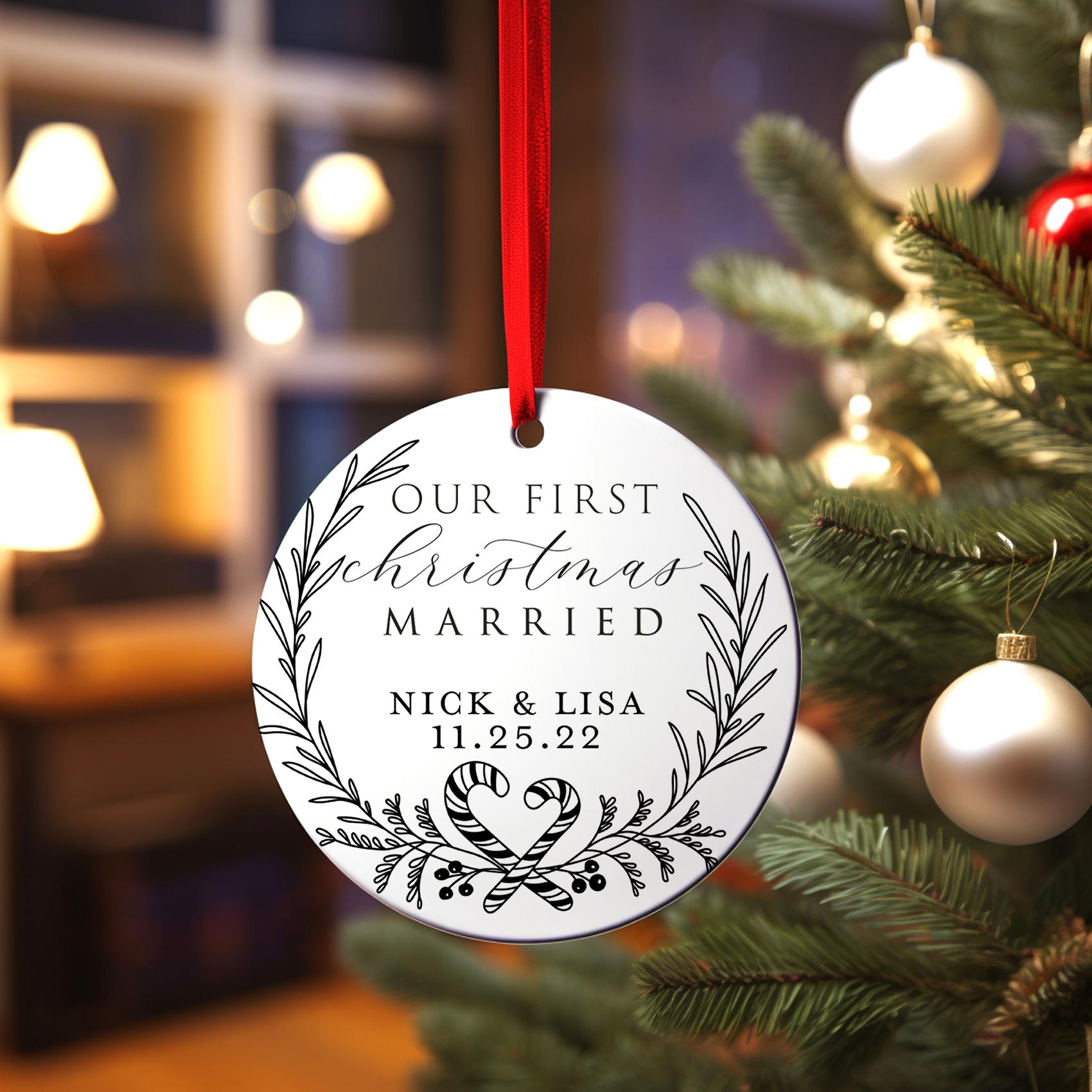 Married Christmas Candy Canes Ornament, Personalized Our First Christmas Newlywed Keepsake