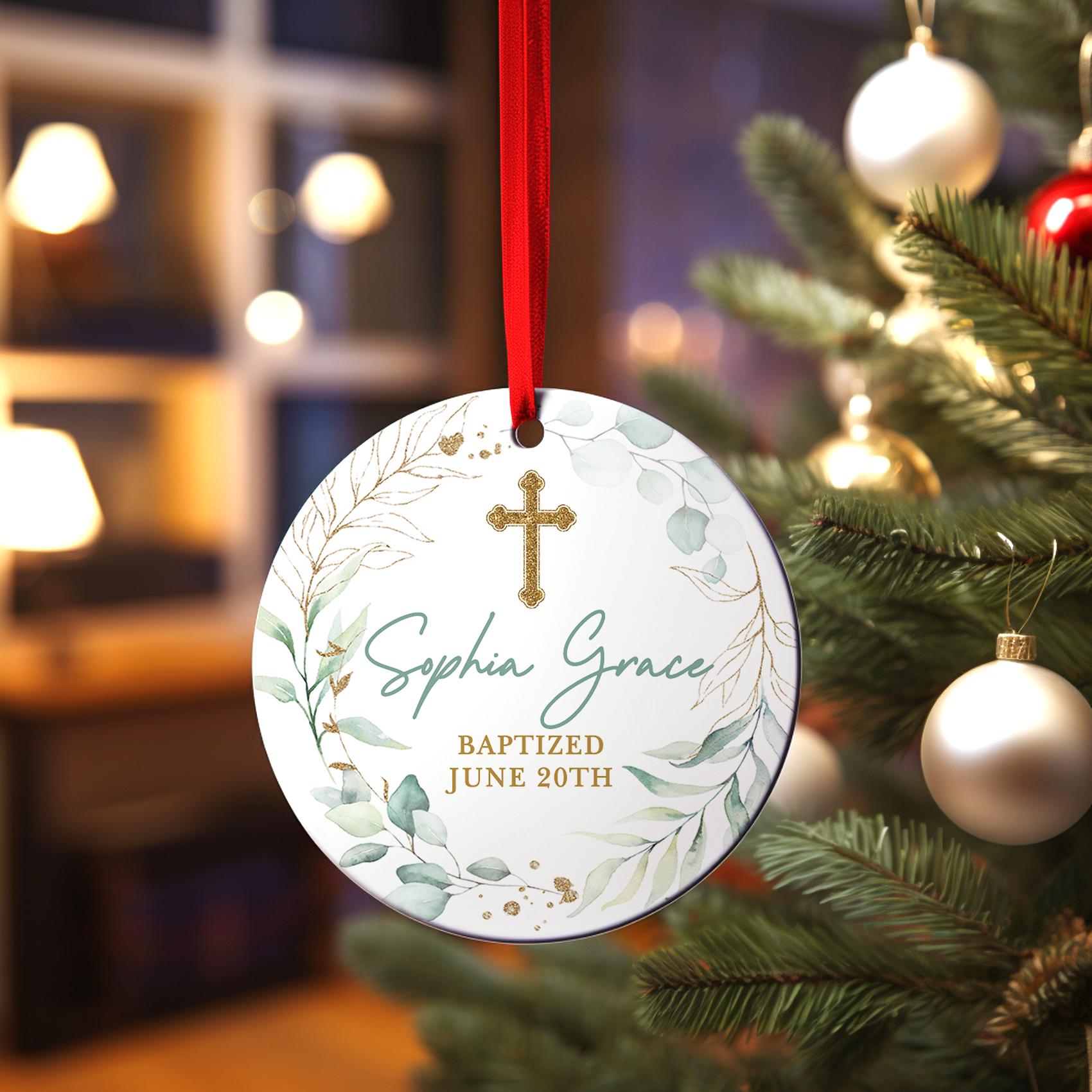 Baptism Ornament, Personalized Baptism Gift for Boy or Girl | Communion Christmas Ornament | Godson God Daughter Christmas gift