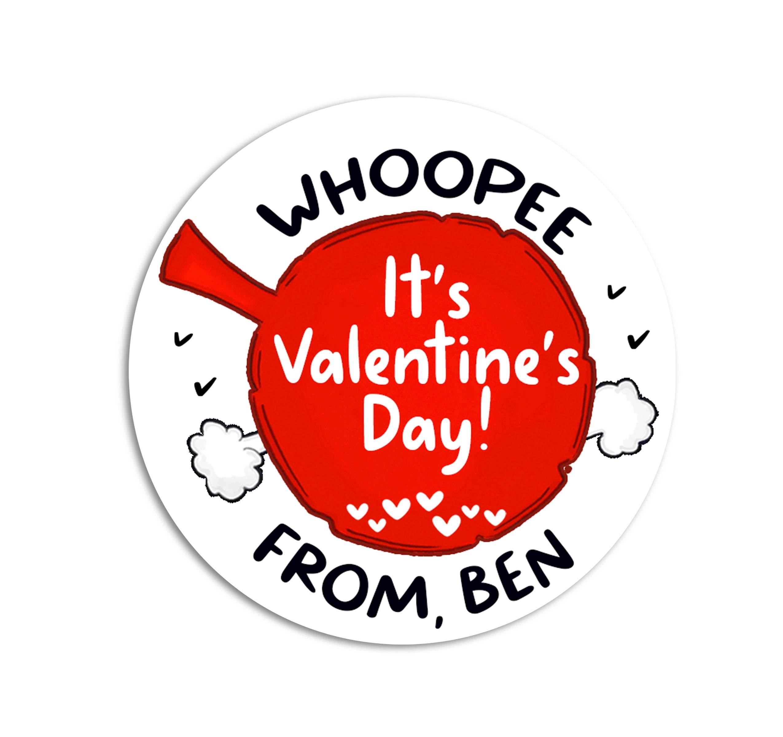 Whoopee It's Valentine's Day Favor Stickers, Whoopee Cushion Classroom Valentine Labels