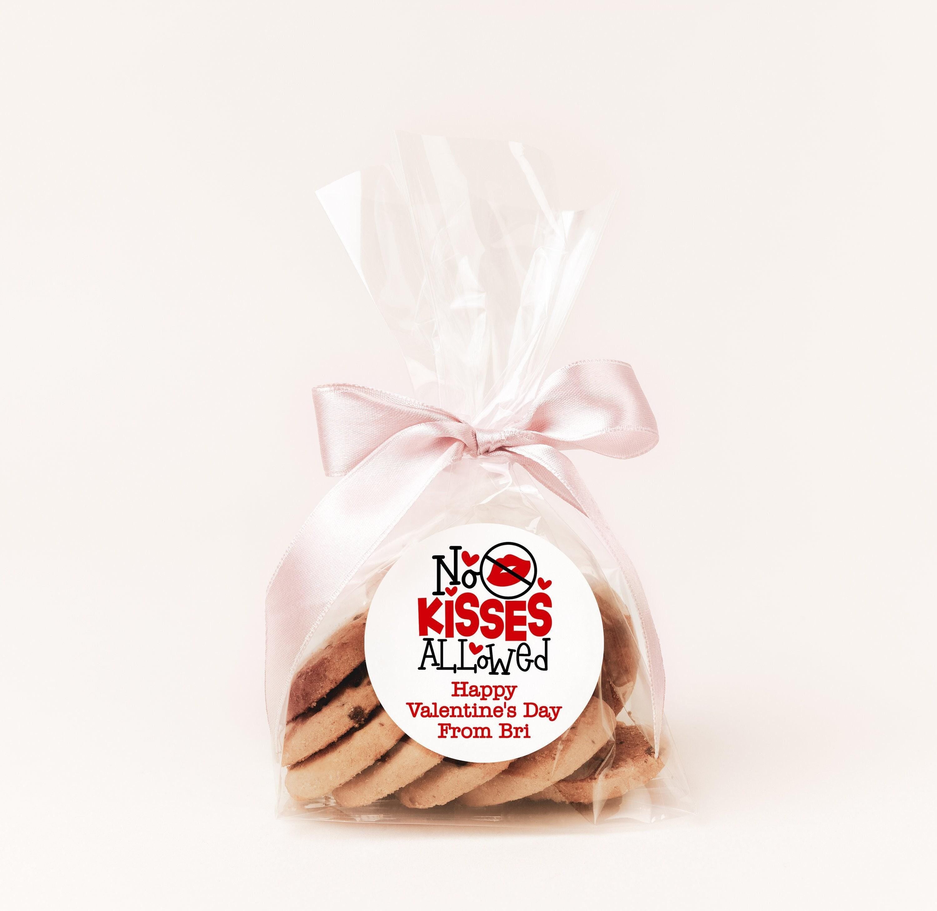 No Kissing Allowed Chocolate Valentines Day Stickers - Personalized Valentine Round Sticker Labels - Classroom Valentines for School