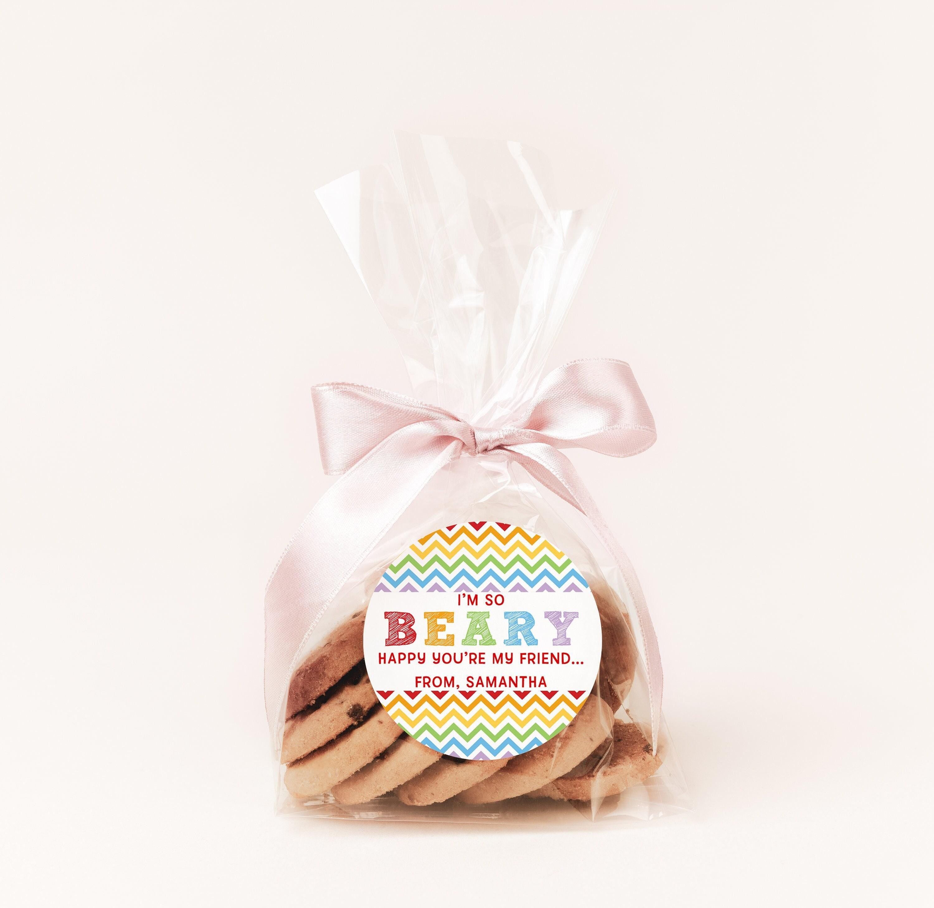 I'm BEARY Happy You're My Friend Valentine's Day Stickers - Personalized Valentine Round Sticker Labels - Classroom Valentines for School
