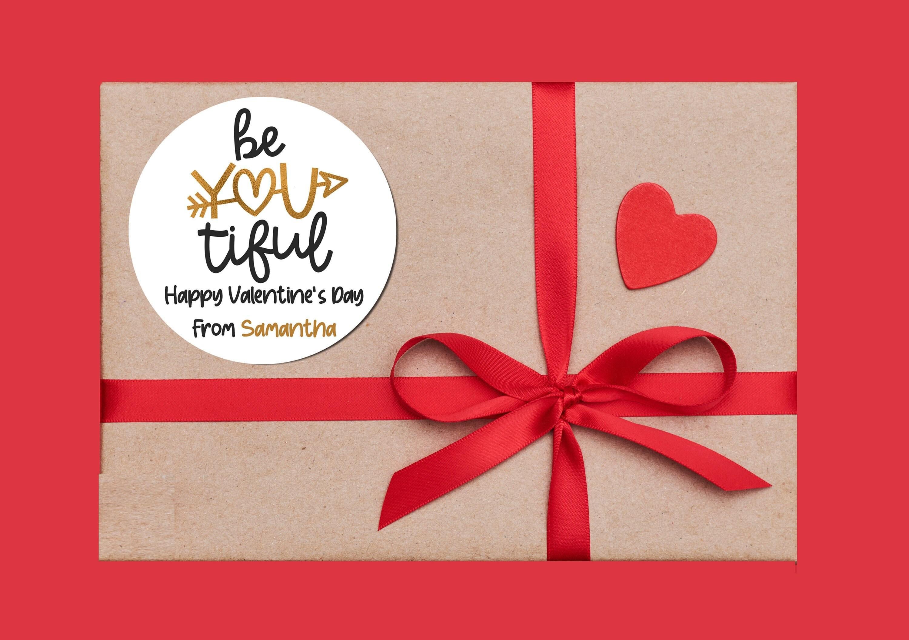 BeYoutiful Valentines Day Stickers - Personalized Valentine Round Sticker Labels - Classroom Valentines for School
