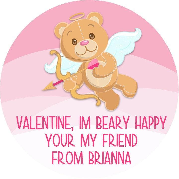 Beary Valentine Stickers, Bear Valentine Stickers, Happy Valentine's Day Personalized Labels