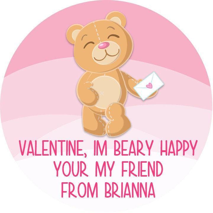 Beary Valentine Stickers, Bear Valentine Stickers, Happy Valentine's Day Personalized Labels