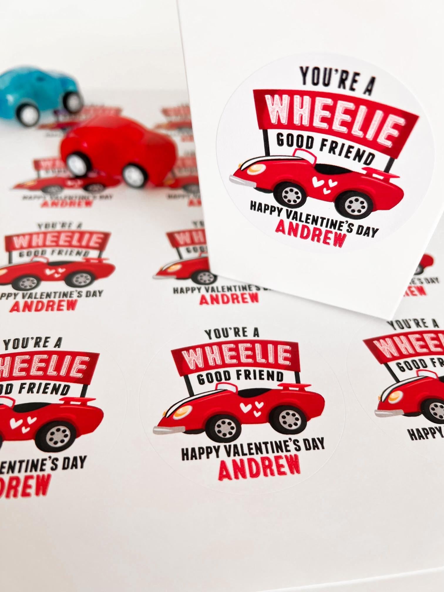 You're a wheelie good friend Valentines Day Stickers - Personalized Valentine Round Sticker Labels - Classroom Valentines for School