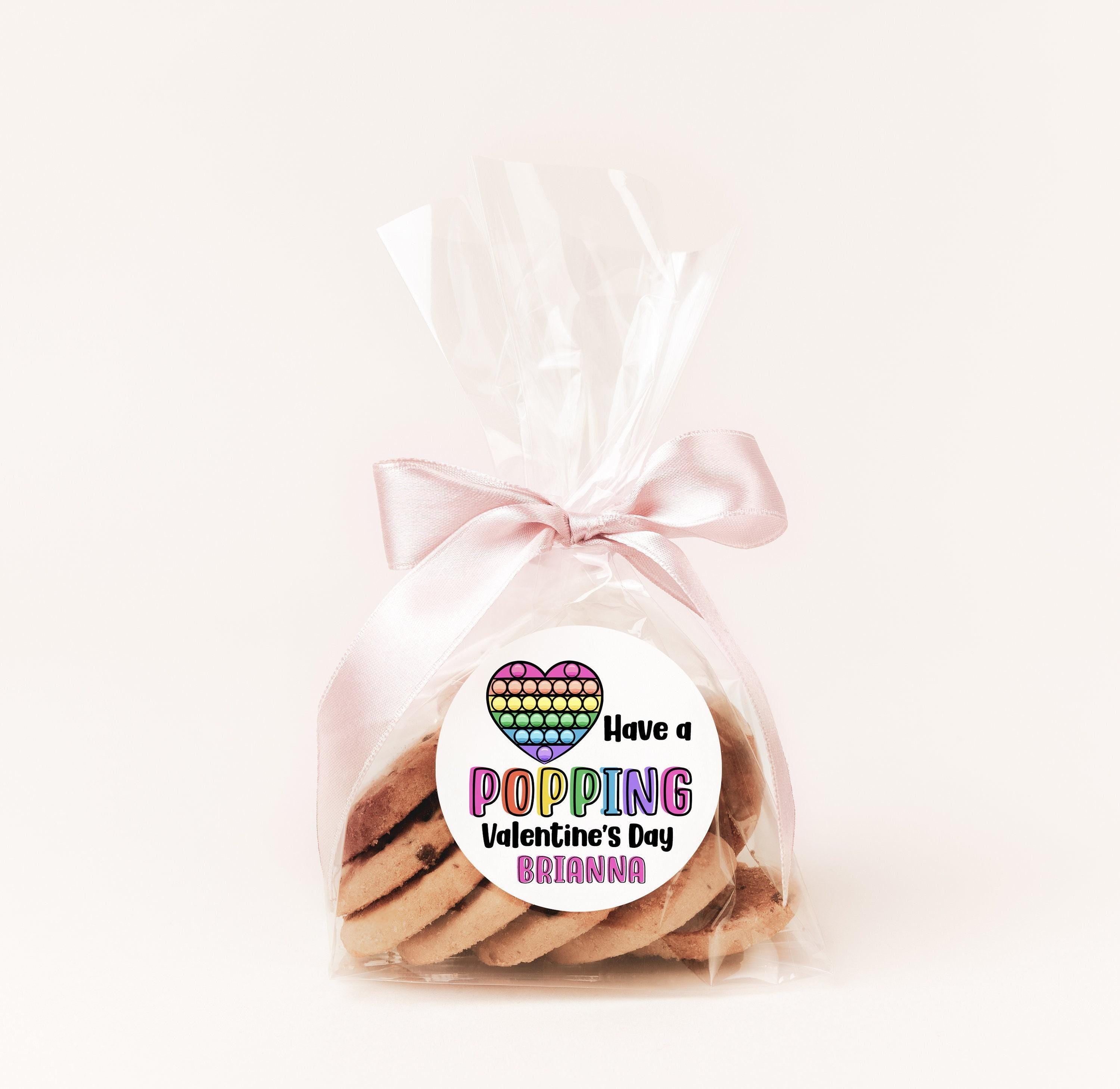 Pop It kids Valentines Day Stickers - Personalized Rainbow Pop It Valentine Round Sticker Labels - Classroom Valentines for School