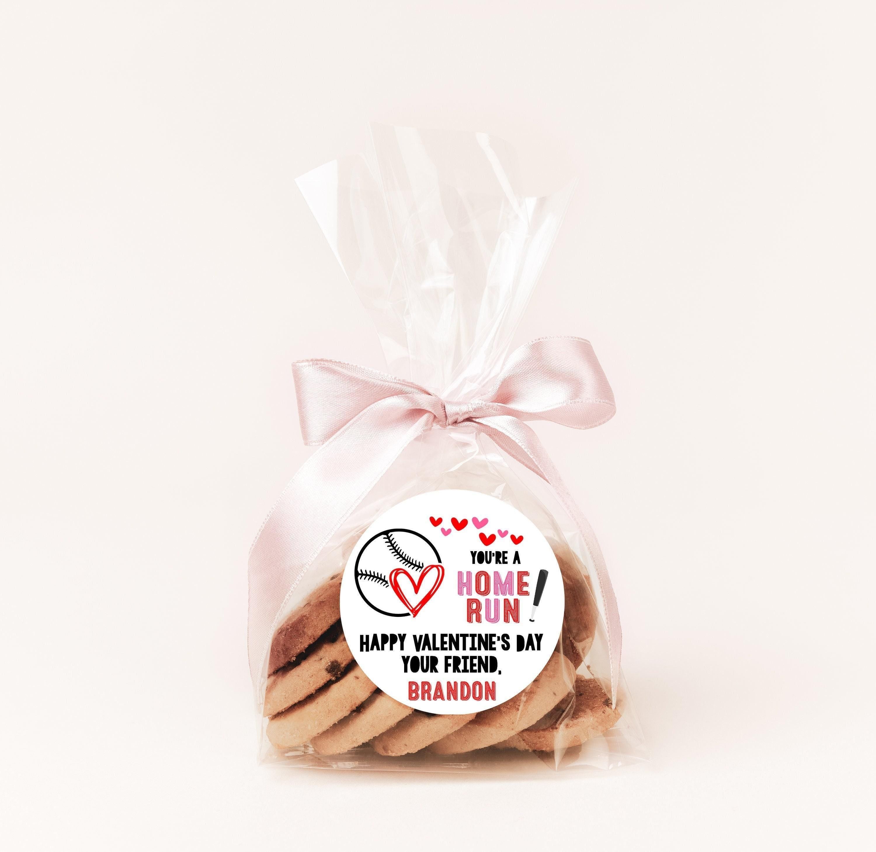 Baseball Valentines Day Stickers - Personalized Valentine Round Sticker Labels - Classroom Valentines for School - Valentines Exchange