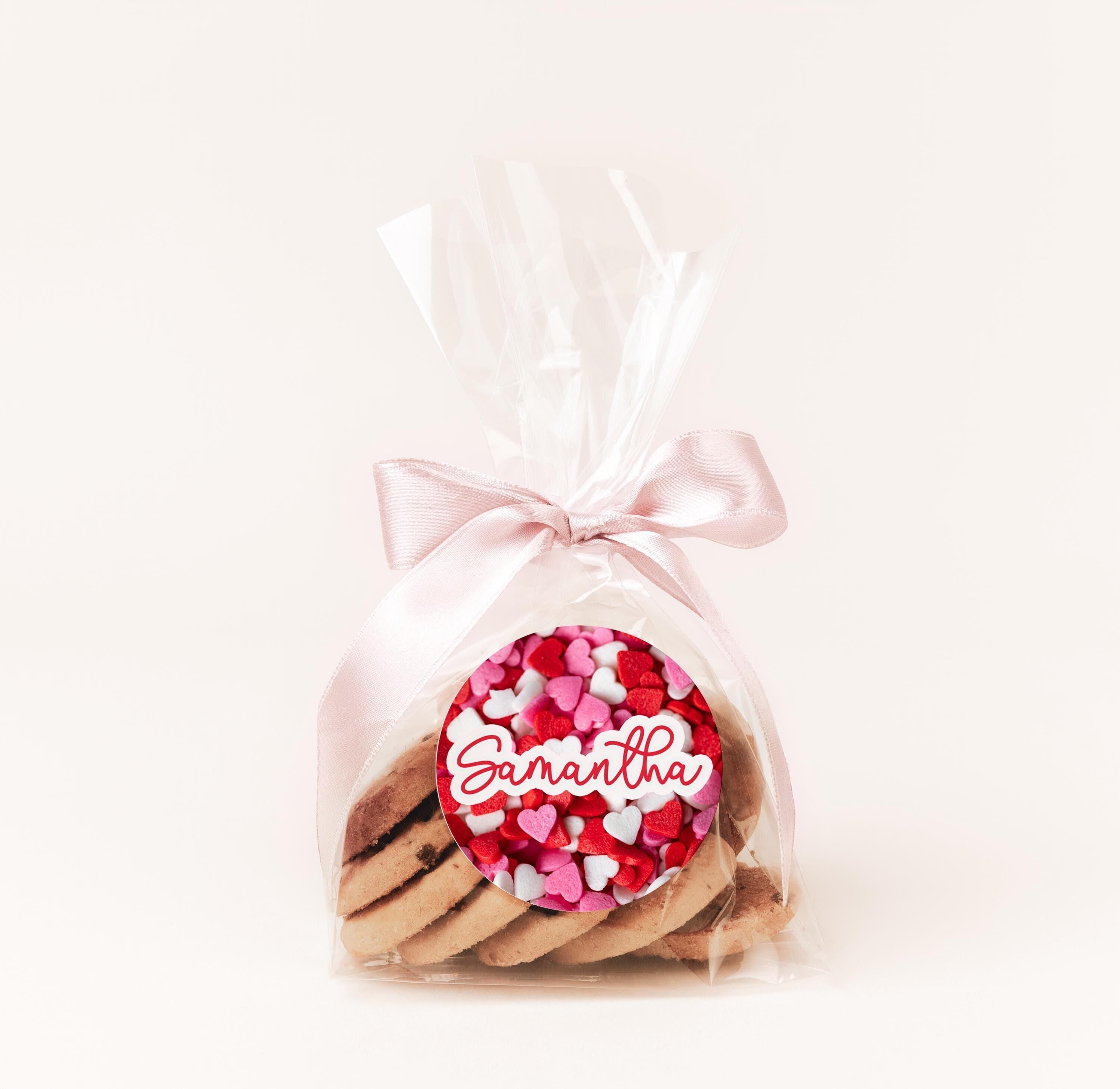 Candy Hearts Valentines Day Stickers, Personalized Valentine Round Labels, Classroom Valentines for School, Valentine Treat Bags