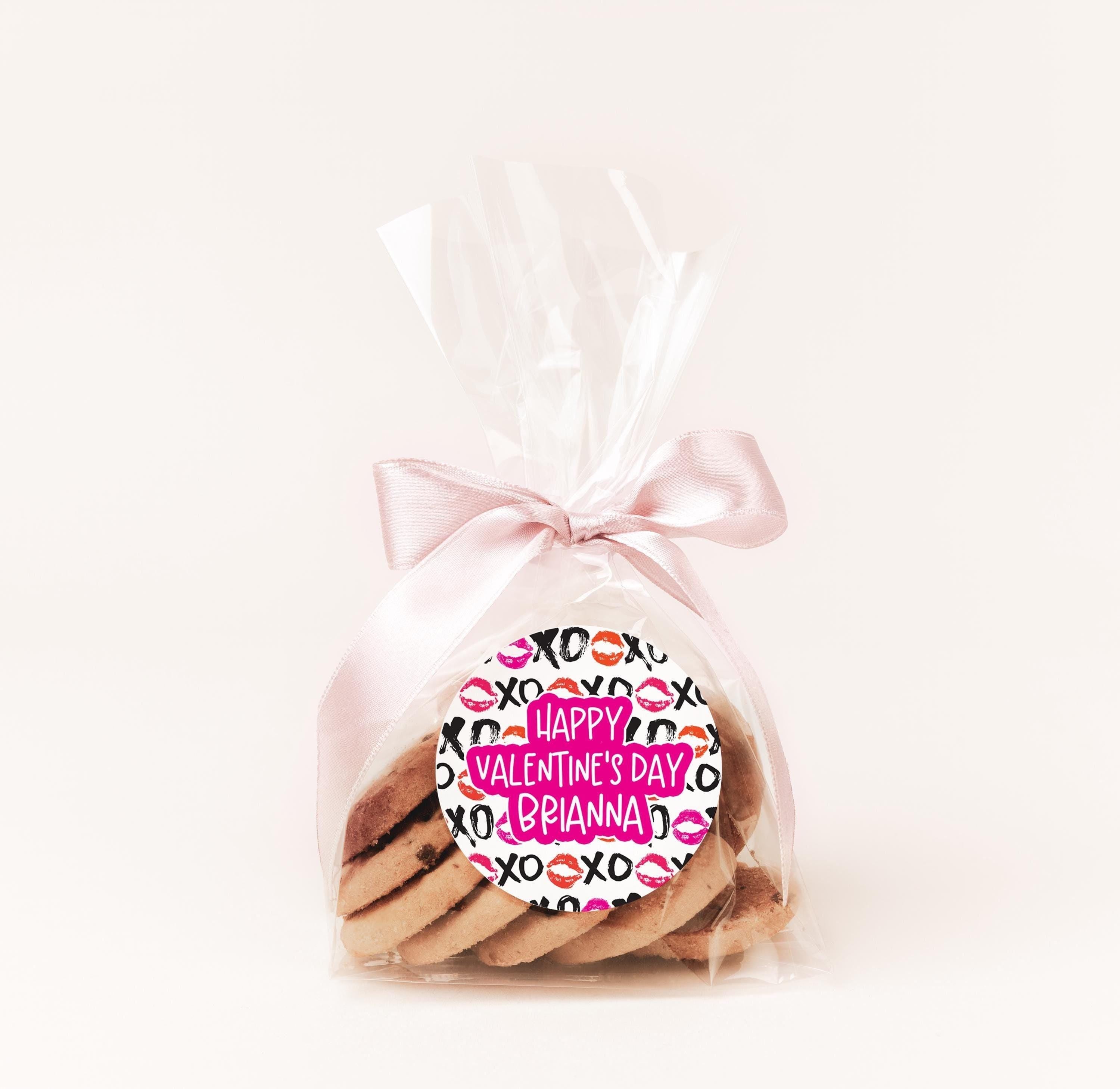 XOXO Kisses Valentines Day Stickers, Personalized Valentine Round Labels, Classroom Valentines for School, Valentine Treat Bags