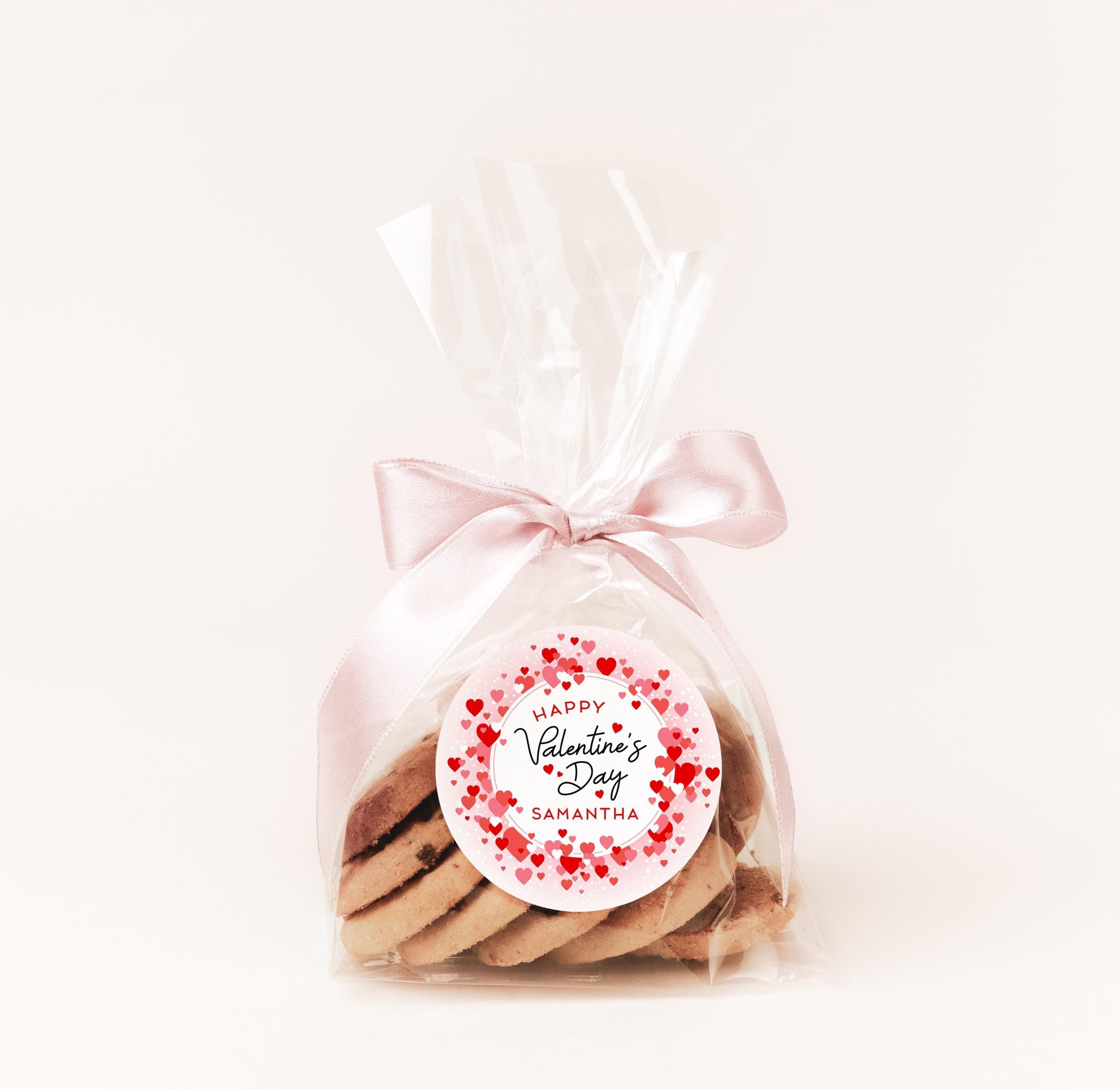 Valentines Day Red Pink Hearts Stickers, Personalized Valentine Round Labels, Classroom Valentines for School, Valentine Treat Bags