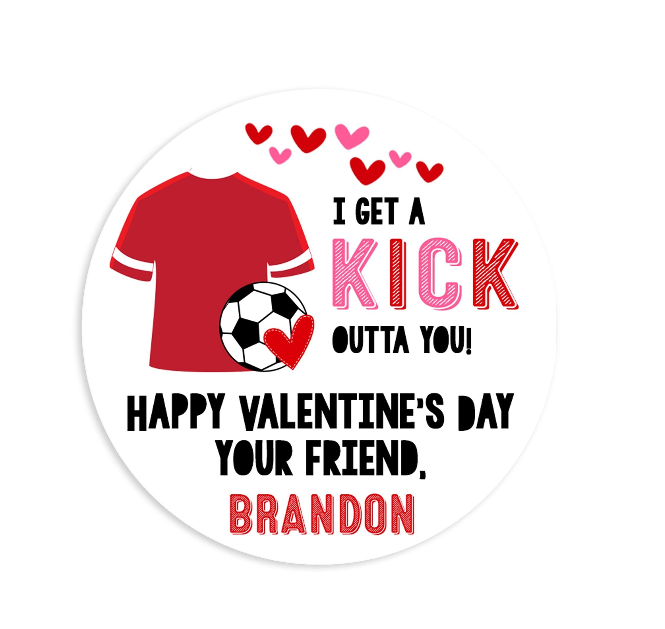 Soccer Valentines Day Stickers - Personalized Valentine Round Sticker Labels - Classroom Valentines for School- Soccer Valentines Exchange