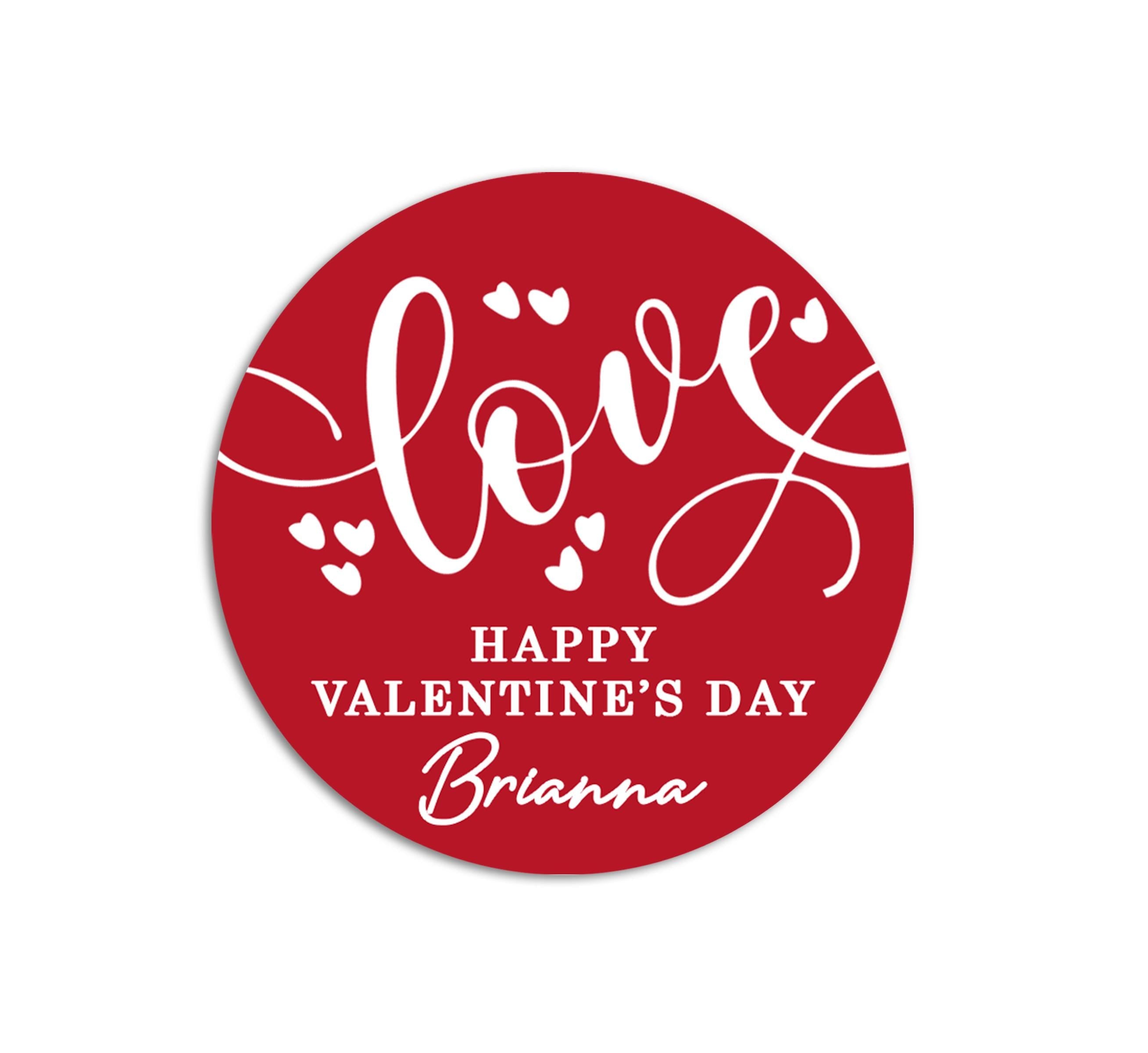 Valentines Day LOVE script Stickers, Personalized Valentine Round Labels, Classroom Valentines for School, Valentine Treat Bags