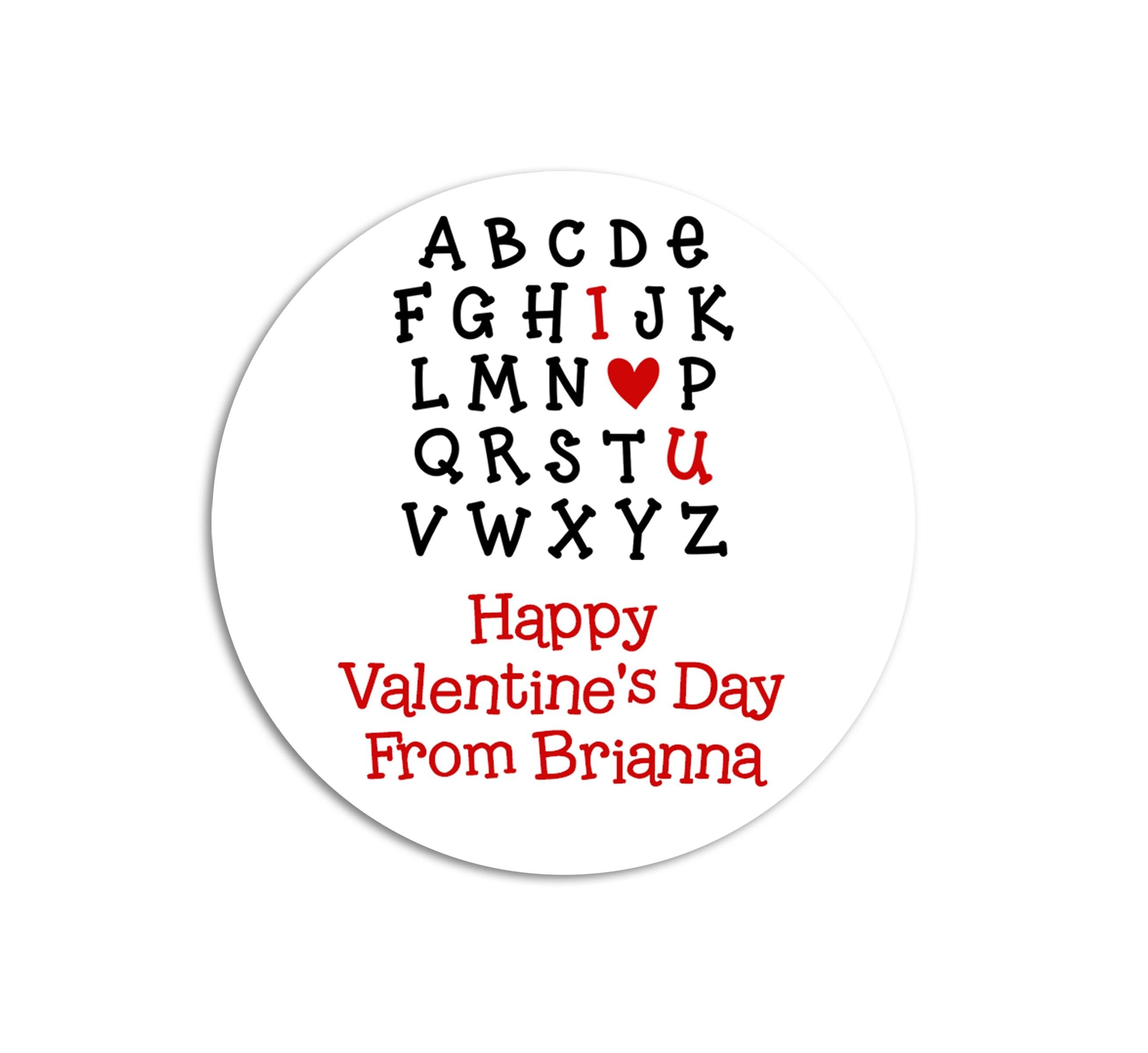 ABC I Love You Valentine's Day Stickers - Personalized Valentine Round Sticker Labels - Classroom Valentines for School