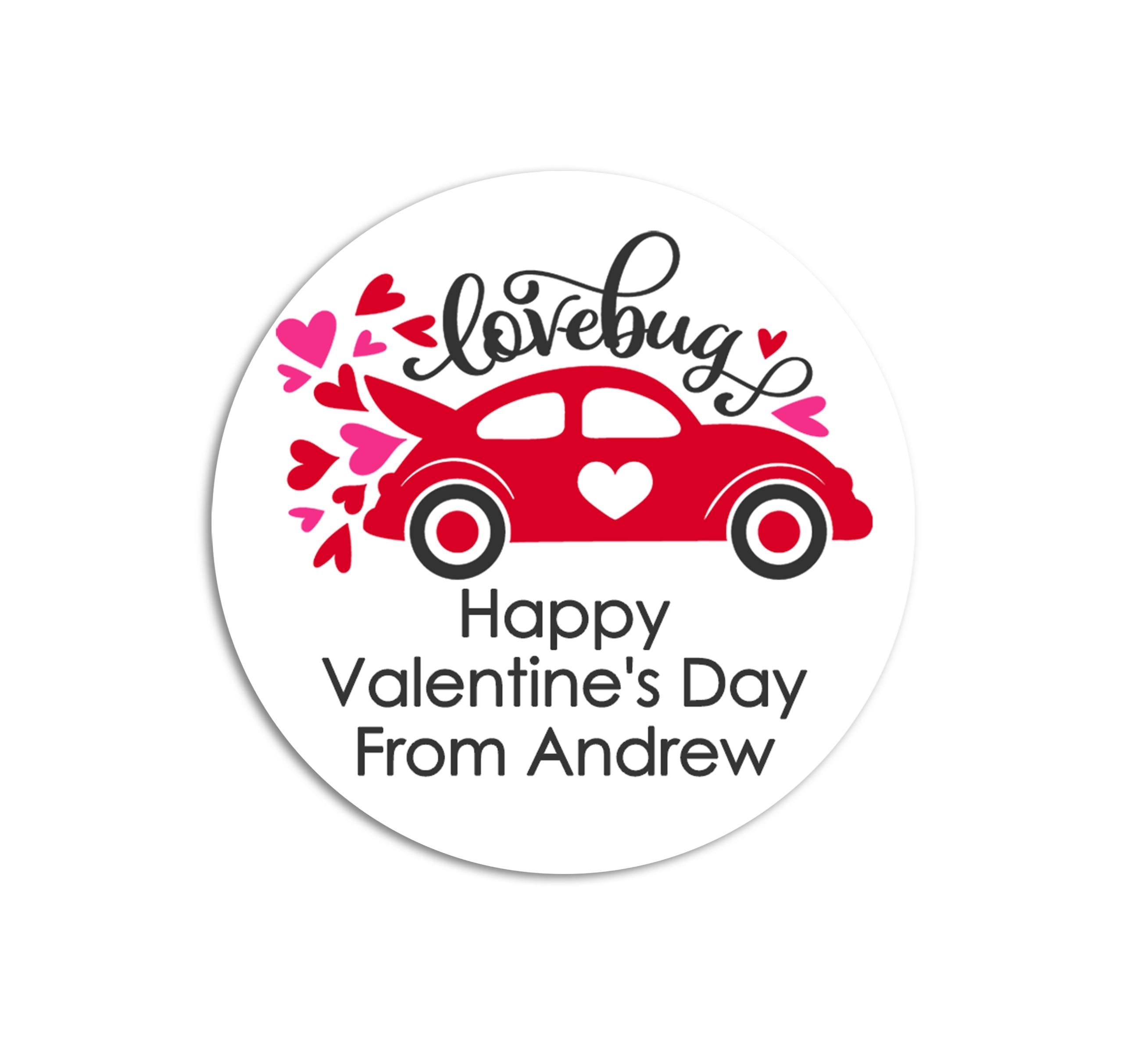 Lovebug Red Valentine's Day Stickers - Personalized Valentine Round Sticker Labels - Classroom Valentines for School