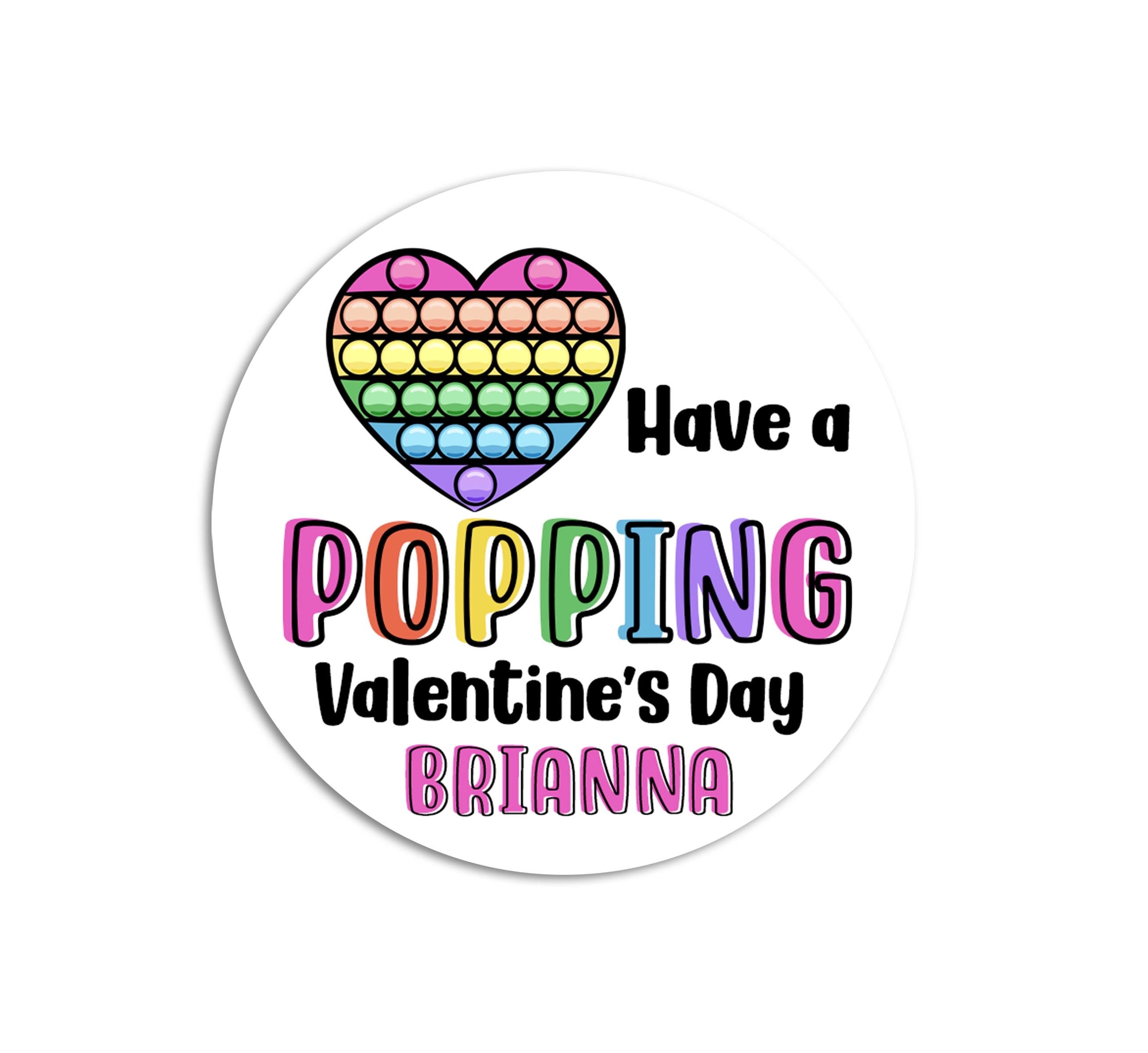 Pop It kids Valentines Day Stickers - Personalized Rainbow Pop It Valentine Round Sticker Labels - Classroom Valentines for School