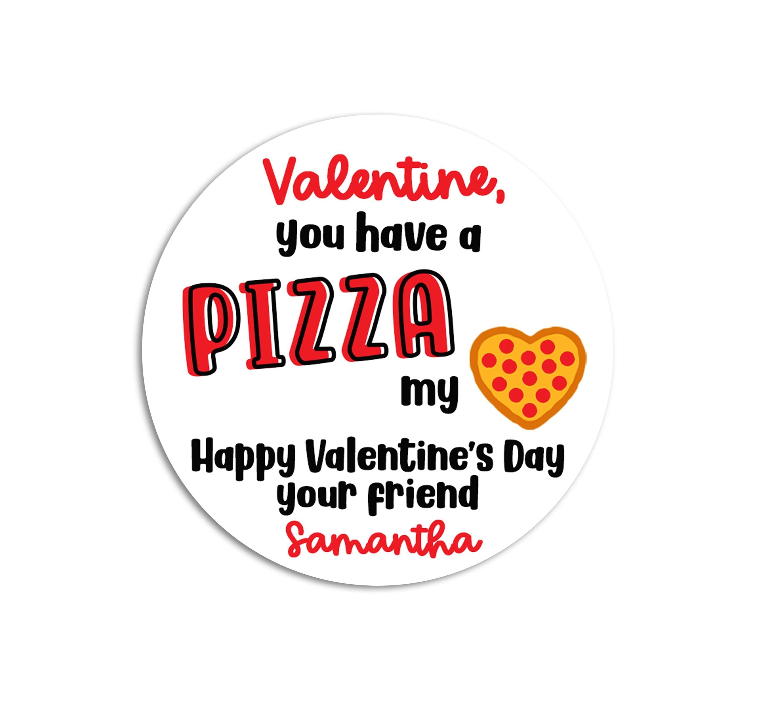 Pizza My Heart Valentines Day Stickers - Personalized Pizza Valentine Round Sticker Labels - Classroom Valentines for School