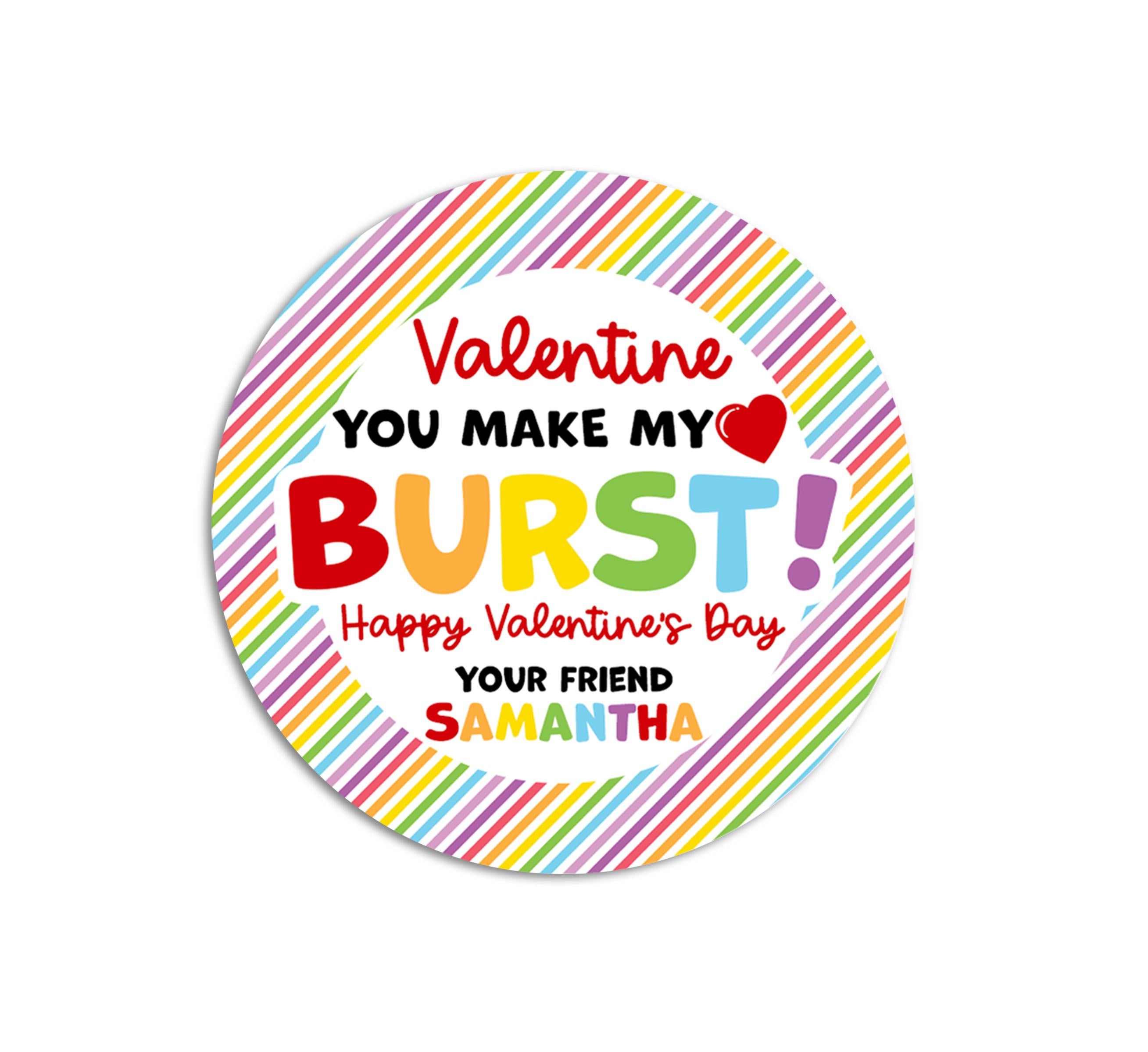 You Make My Heart Burst Valentines Day Stickers - Personalized Valentine Round Sticker Labels - Classroom Valentines for School