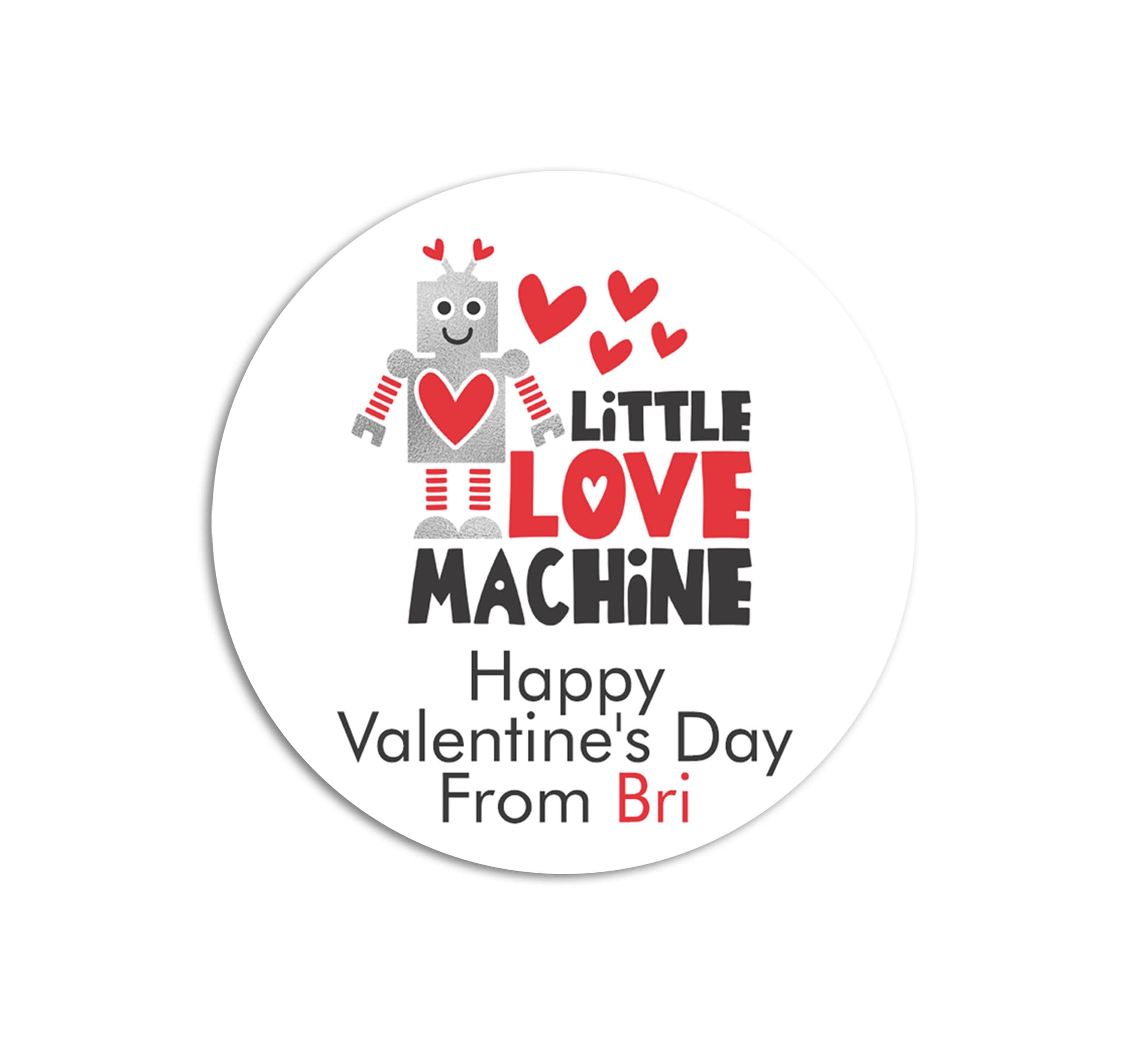 Love Machine Valentines Day Stickers - Personalized Valentine Round Sticker Labels - Classroom Valentines for School