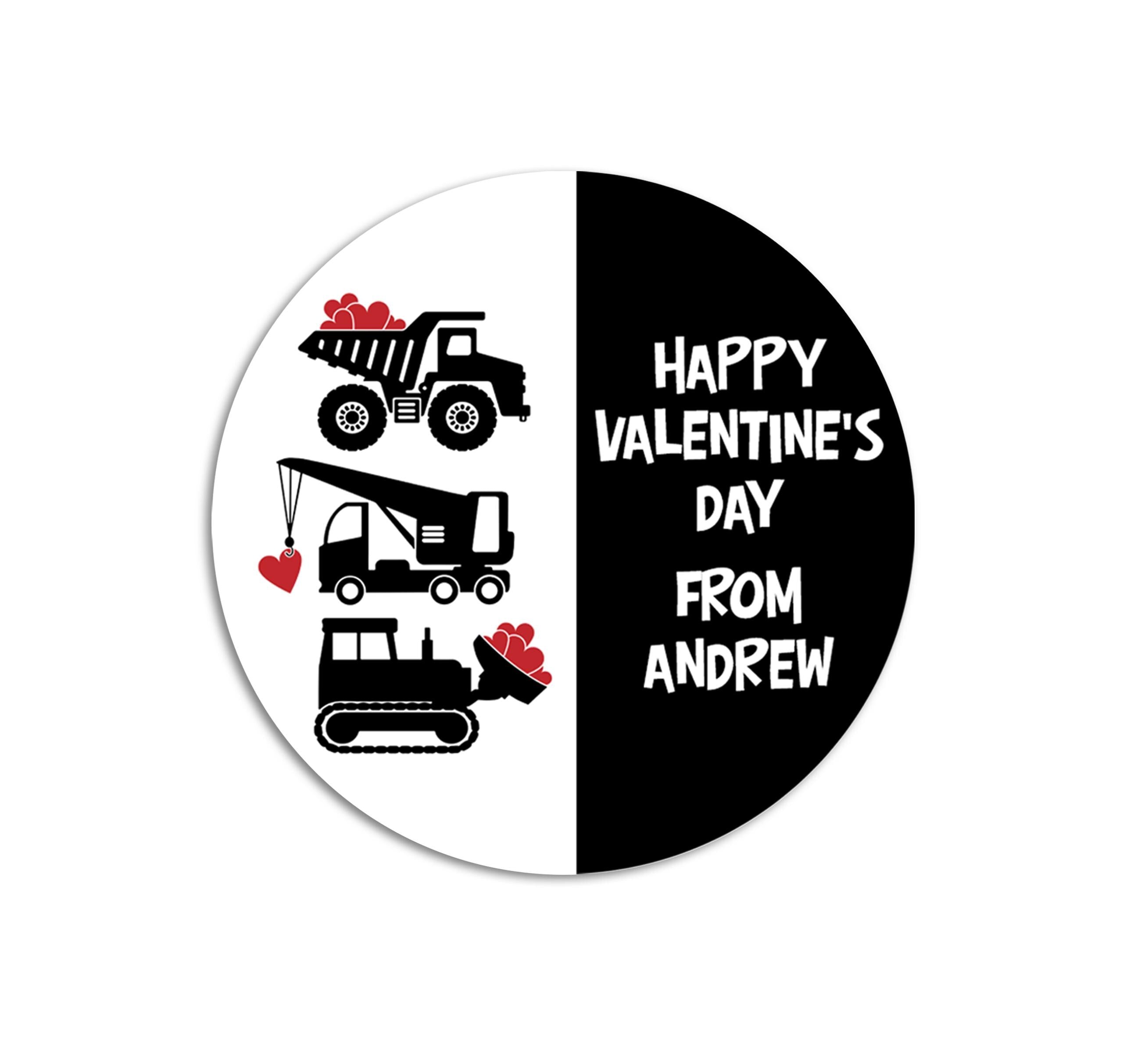 Loads of Love Dump Truck Valentine's Day Stickers - Personalized Valentine Round Sticker Labels - Classroom Valentines for School