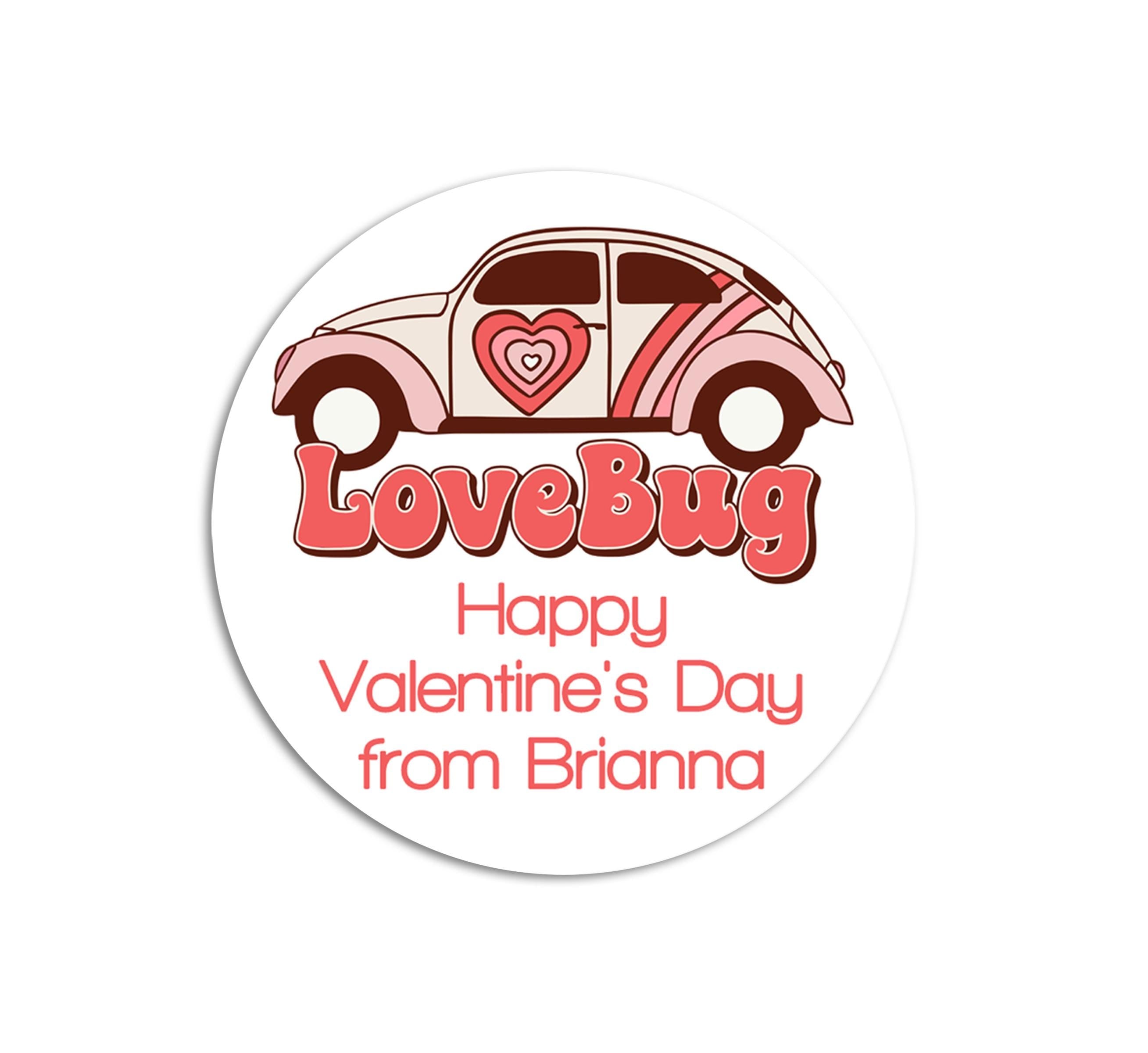 Love Bug Classic Bug Valentine's Day Stickers - Personalized Valentine Round Sticker Labels - Classroom Valentines for School