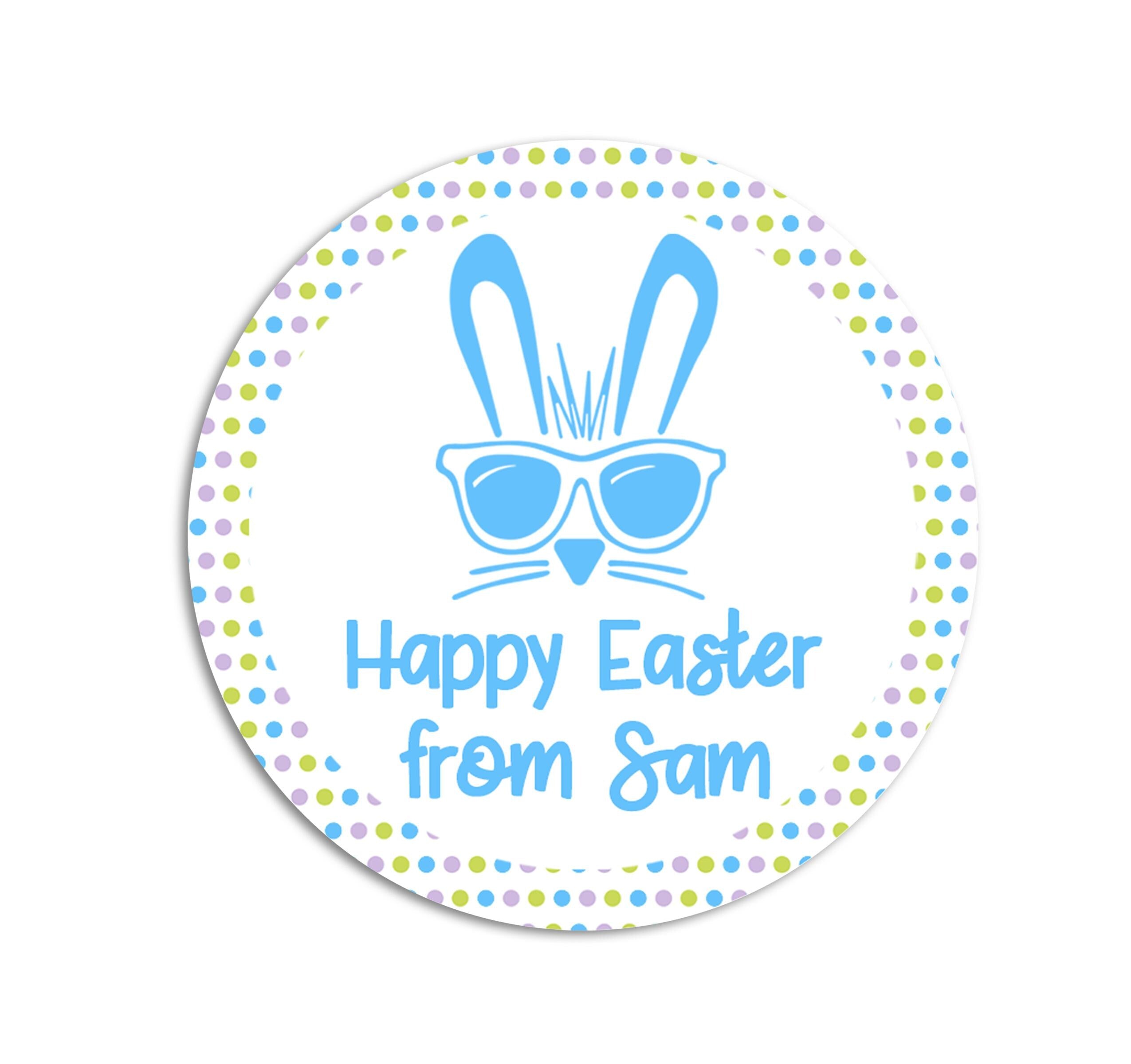 Easter Stickers, Bunny with Shades Blue, Personalized Easter Stickers, Kids Easter Treat Bags, Easter Labels for Favors, Easter Classroom