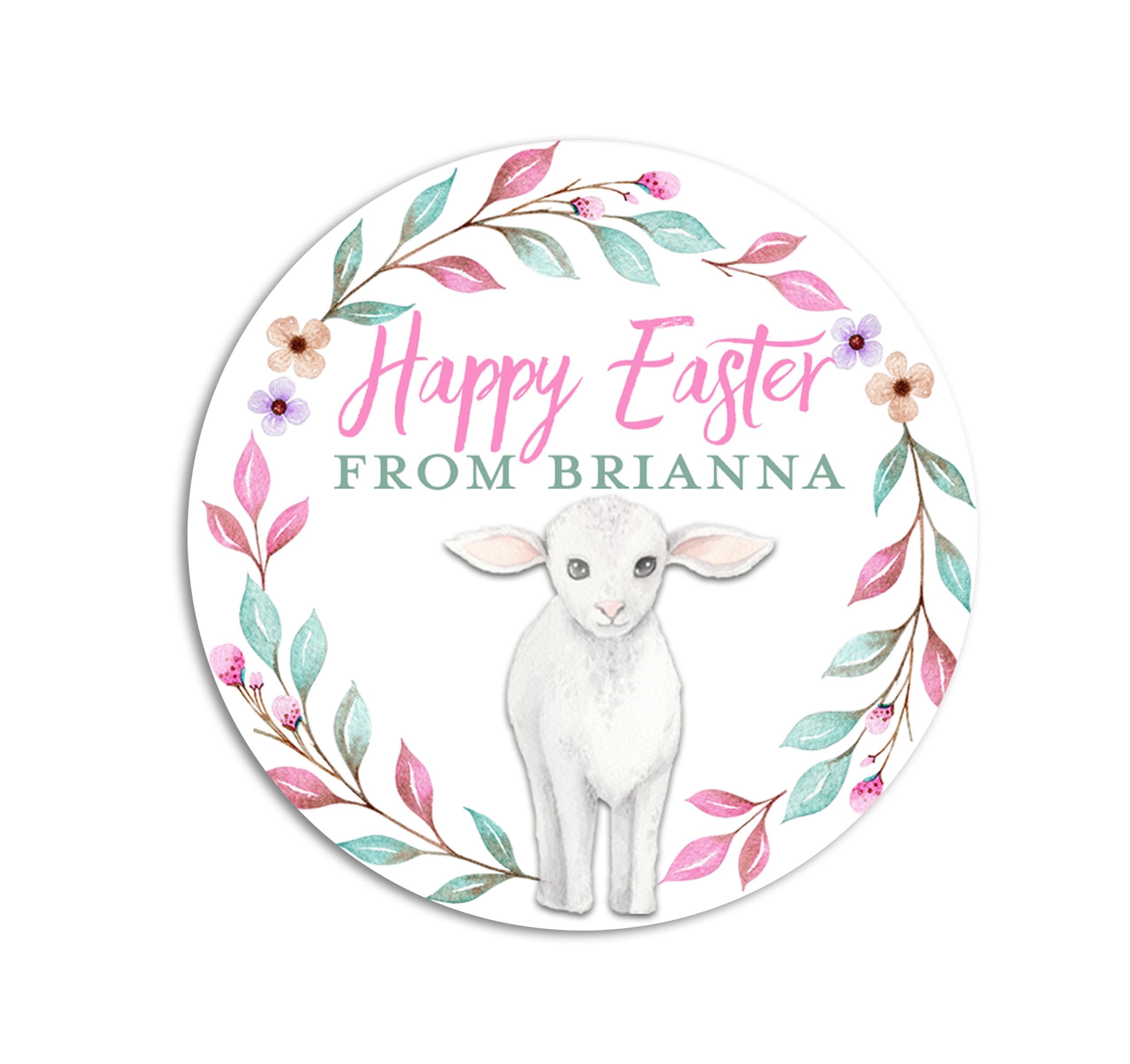 Easter Stickers, Watercolor Lamb flowers, Personalized Easter Stickers, Kids Easter Treat Bags, Easter Labels for Favors, Easter Classroom